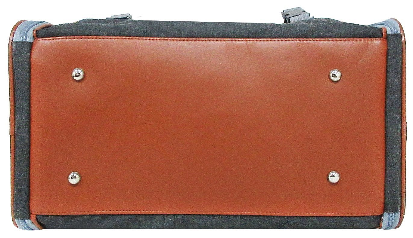 Brown leather briefcase with gray accents on a white background