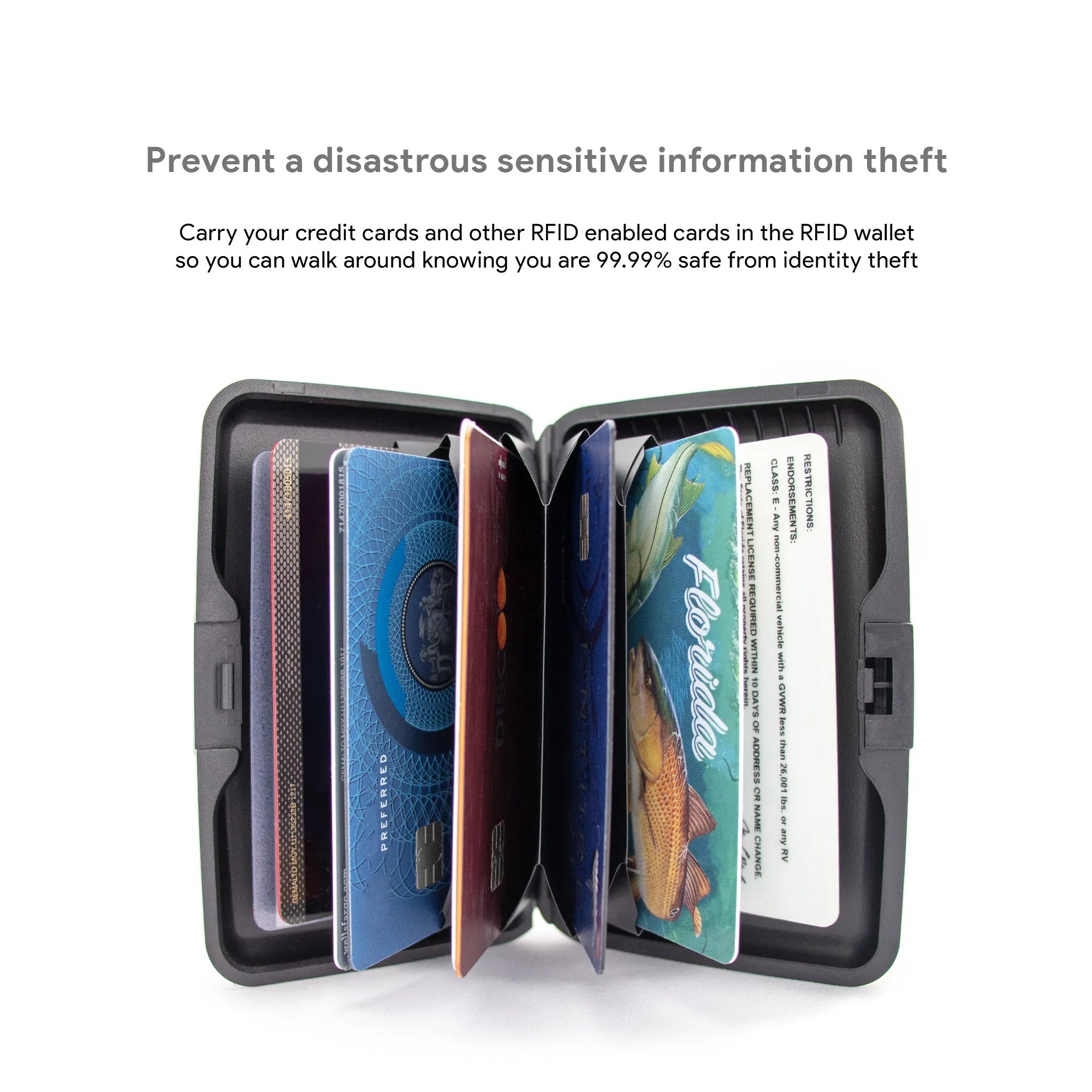 RFID wallet with cards inside on a white background