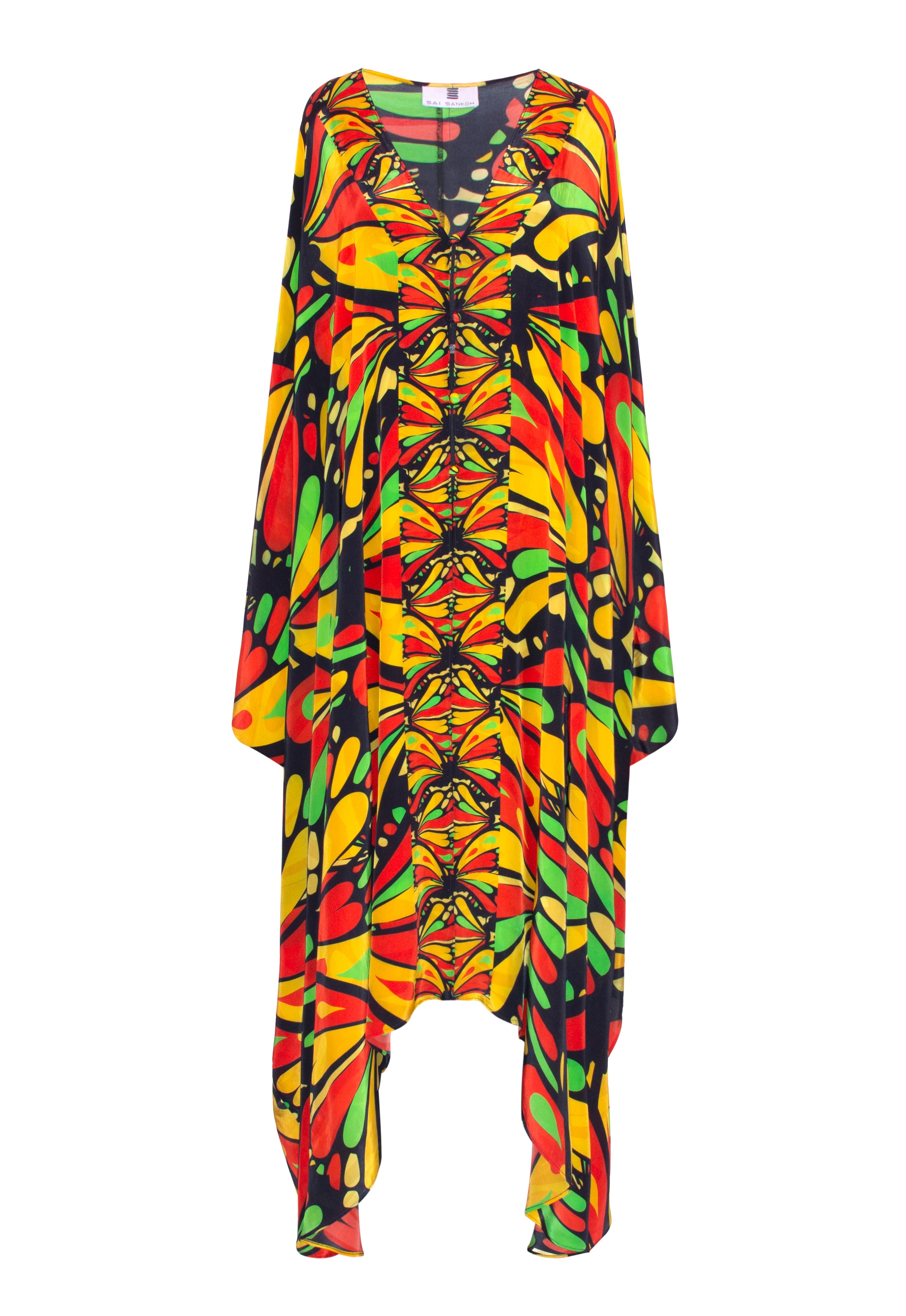 Colorful patterned dress on a white background