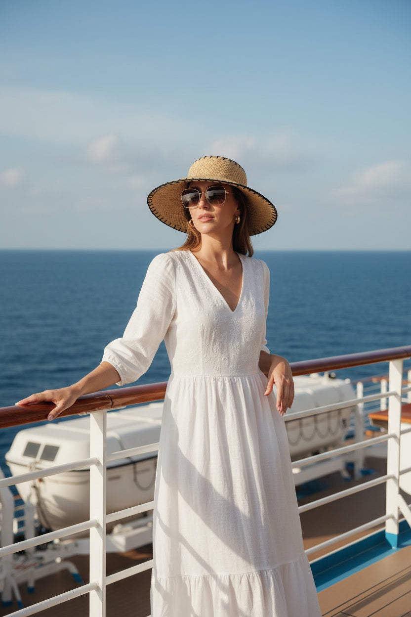 Straw hat with black trim on a light gray background