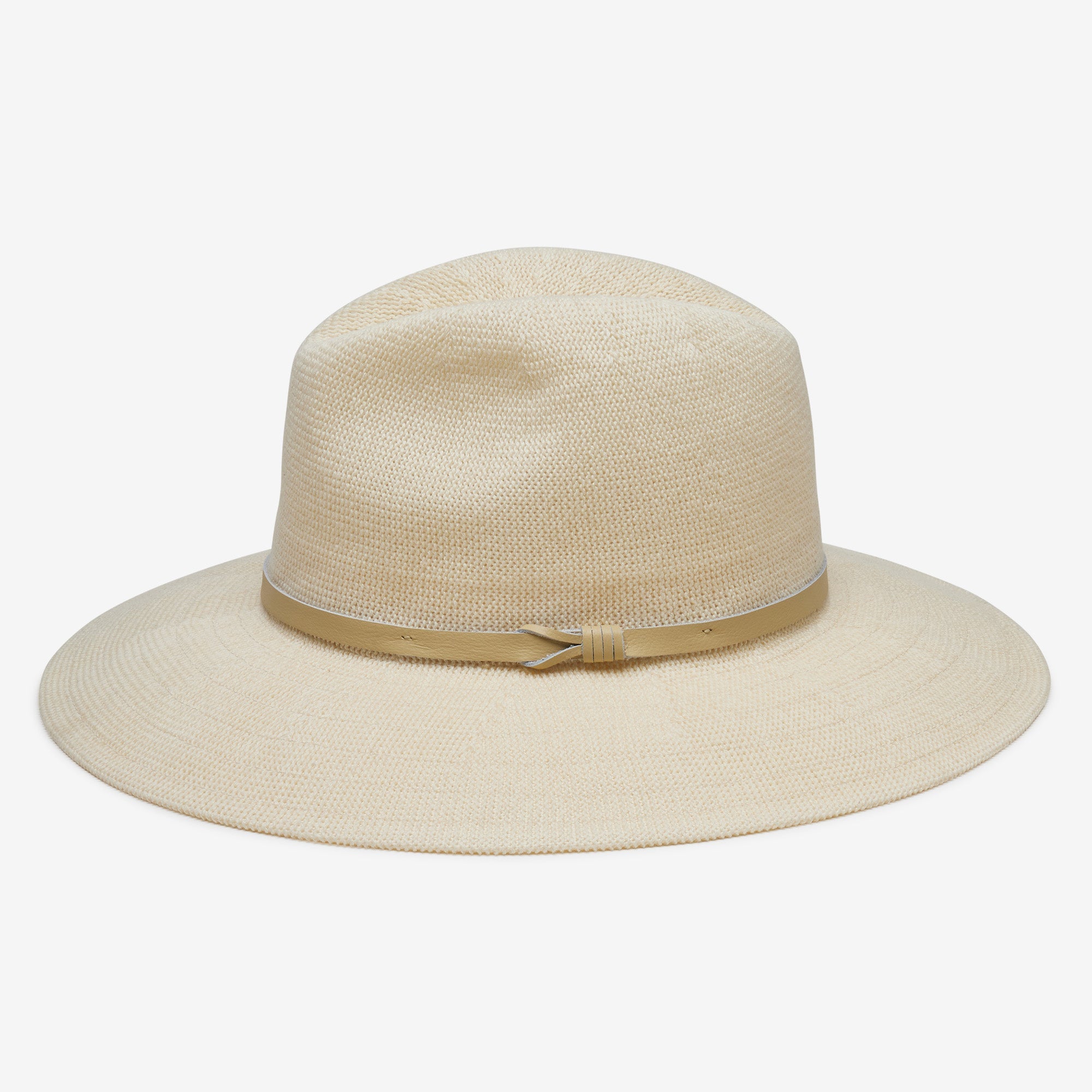 Beige straw hat with a band on a white background