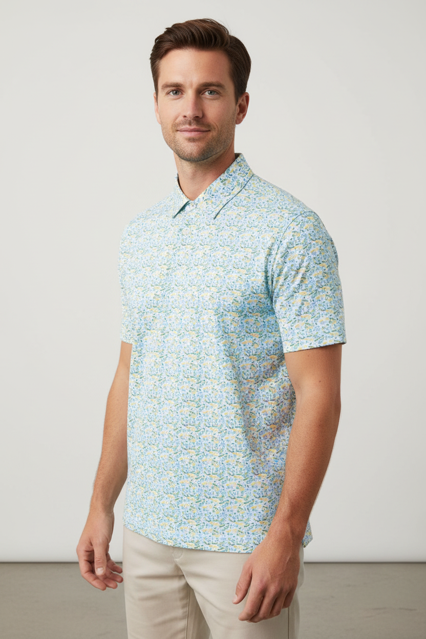 Shirt with a colorful pattern on a white background