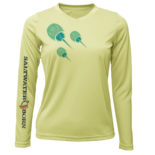 Light green long-sleeve shirt with paddle graphic and 'Saltwater Born' text on a white background