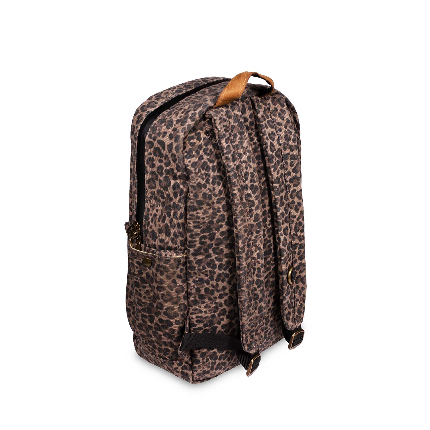 Leopard print backpack on a white background