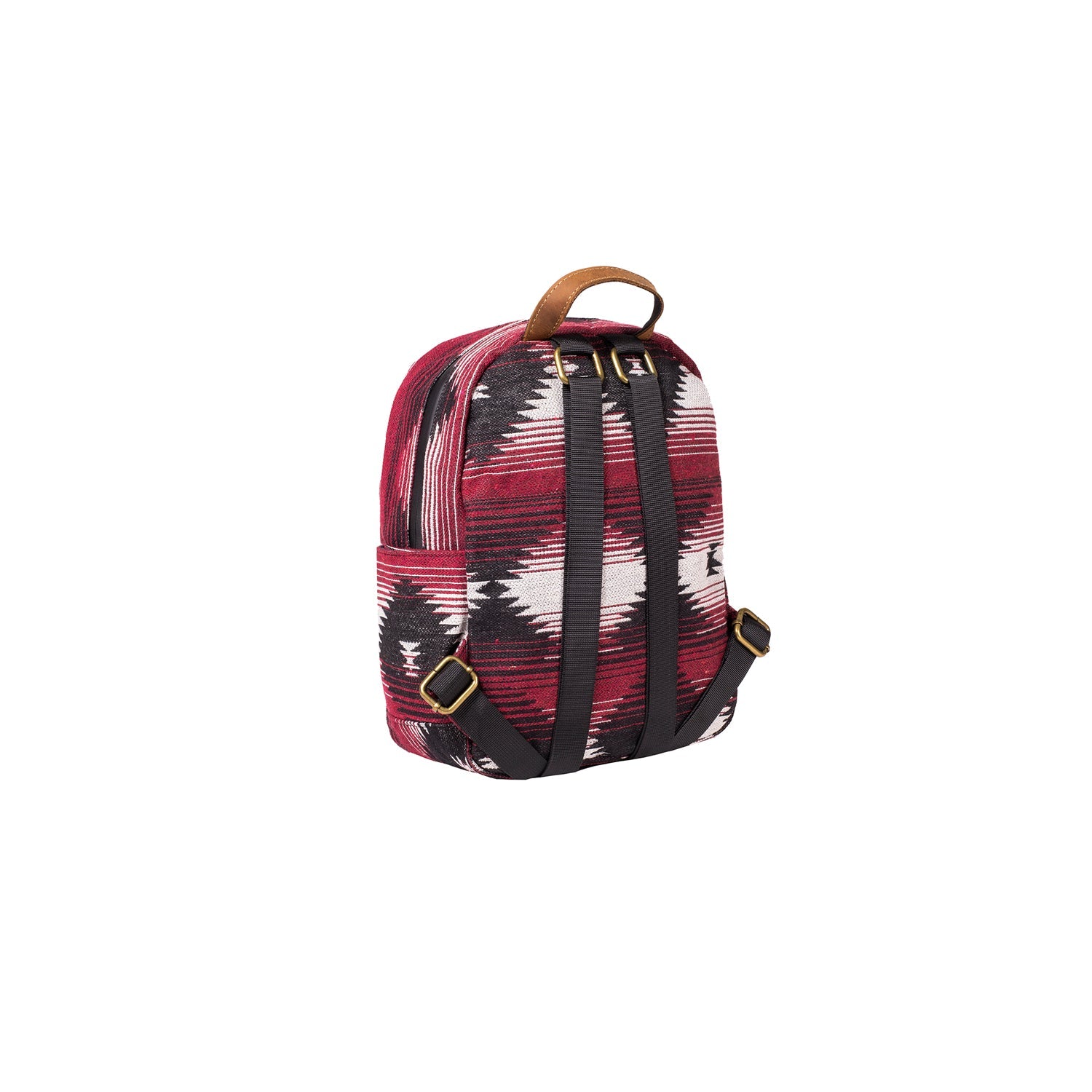 Backpack with a red and black pattern on a white background