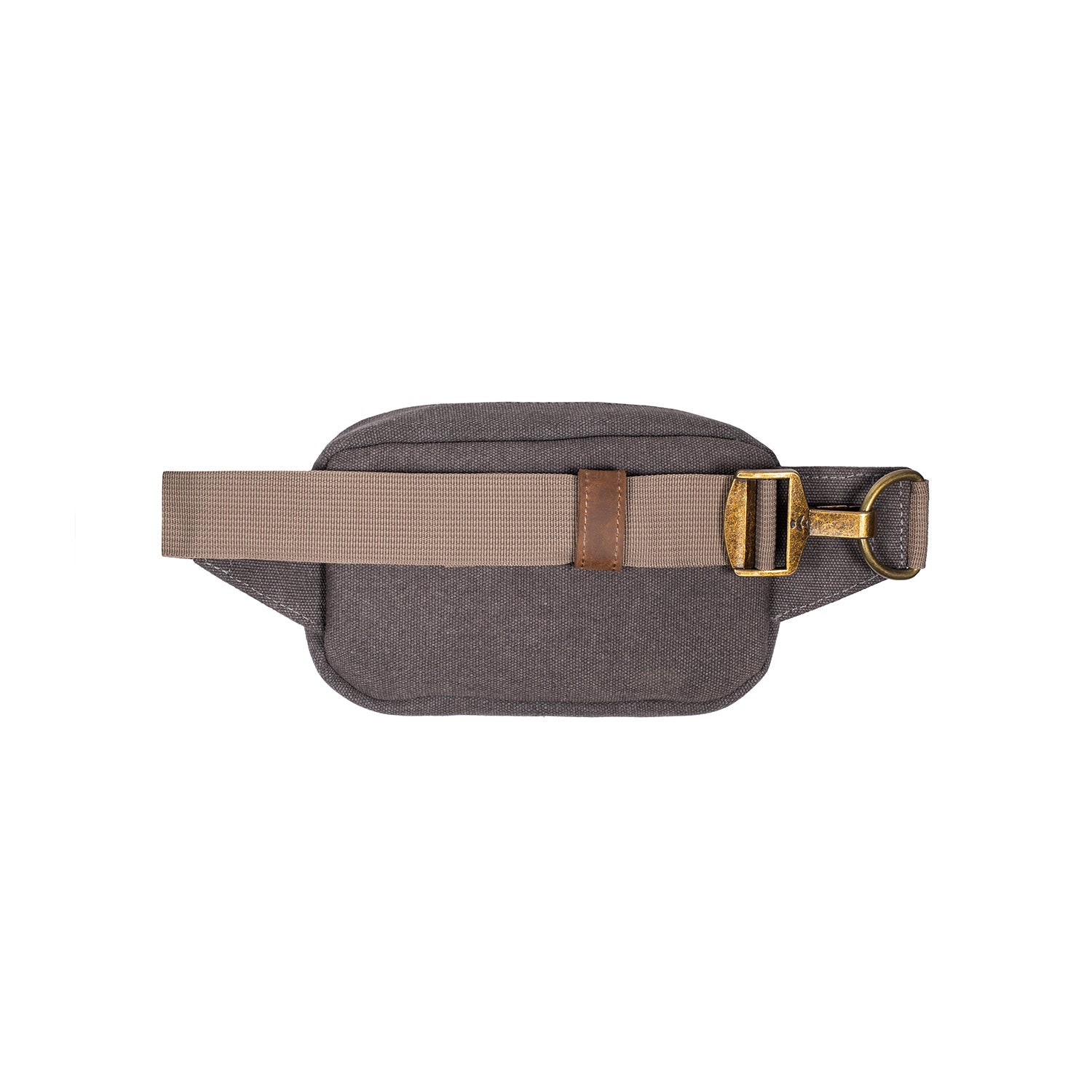 Gray waist bag with a gold buckle on a white background