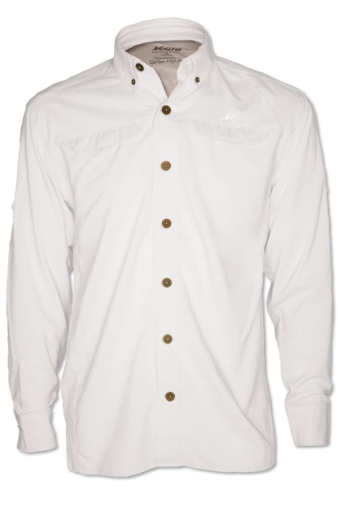 White shirt with brown buttons on a white background