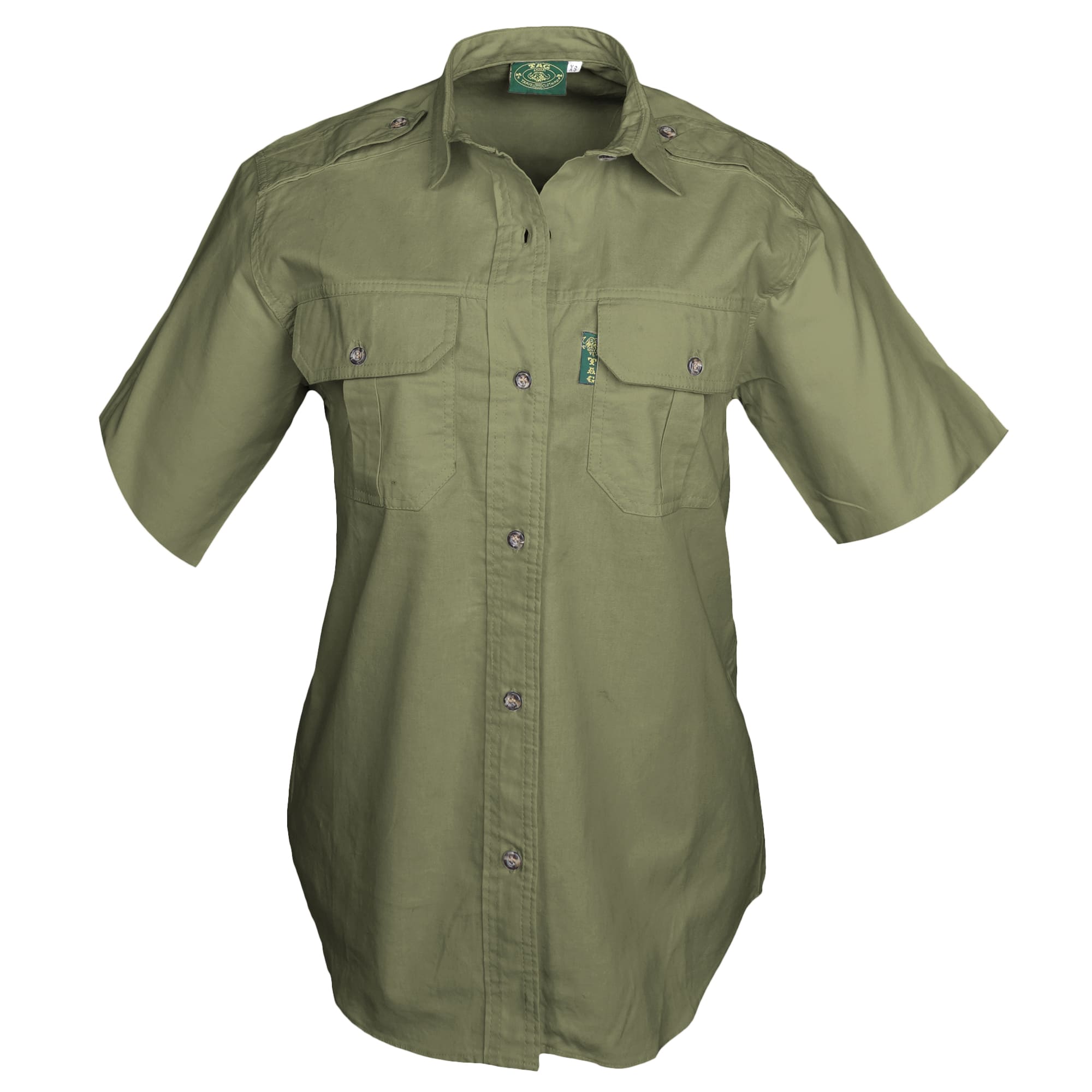 Green shirt with short sleeves on a white background