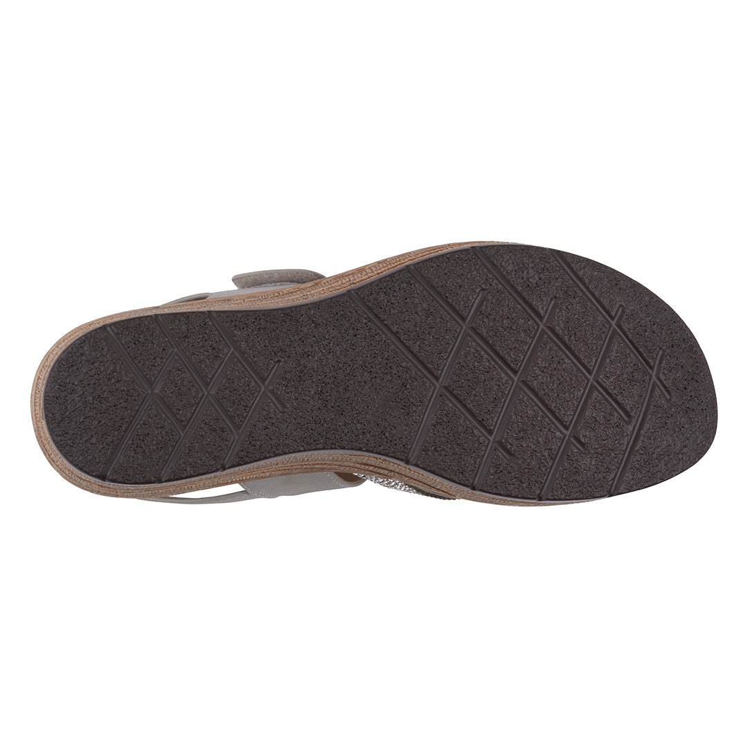 Brown sandal sole with textured pattern on a white background