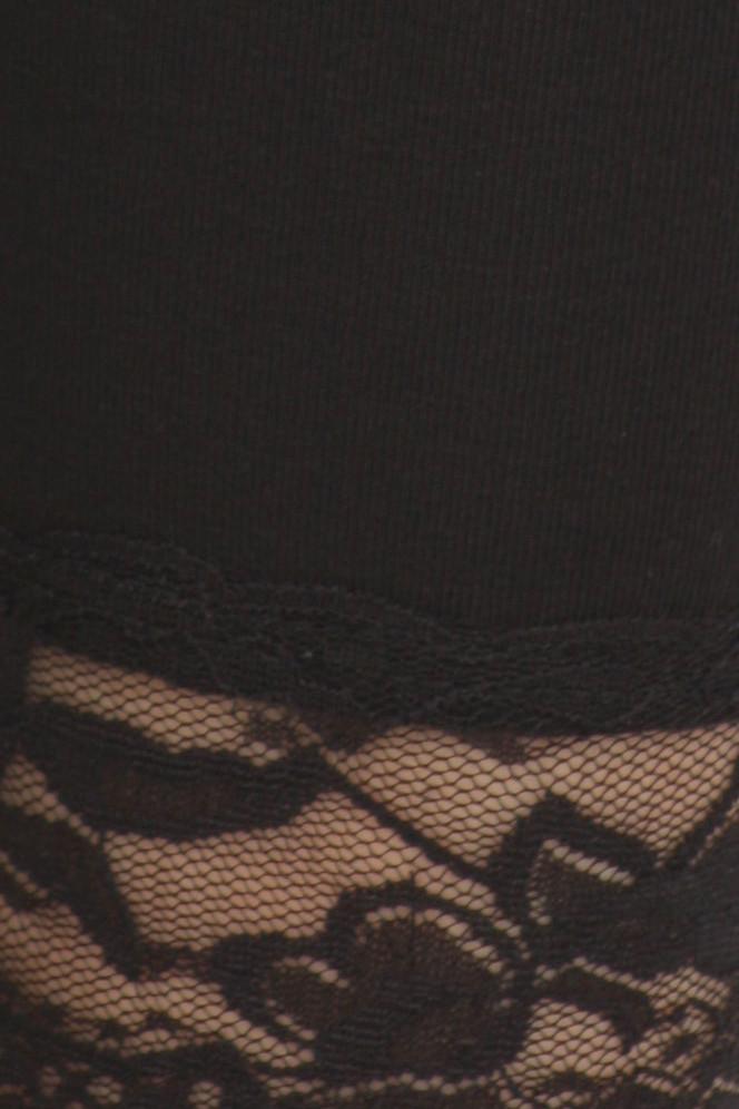 Close-up of black lace fabric with floral patterns on a dark background