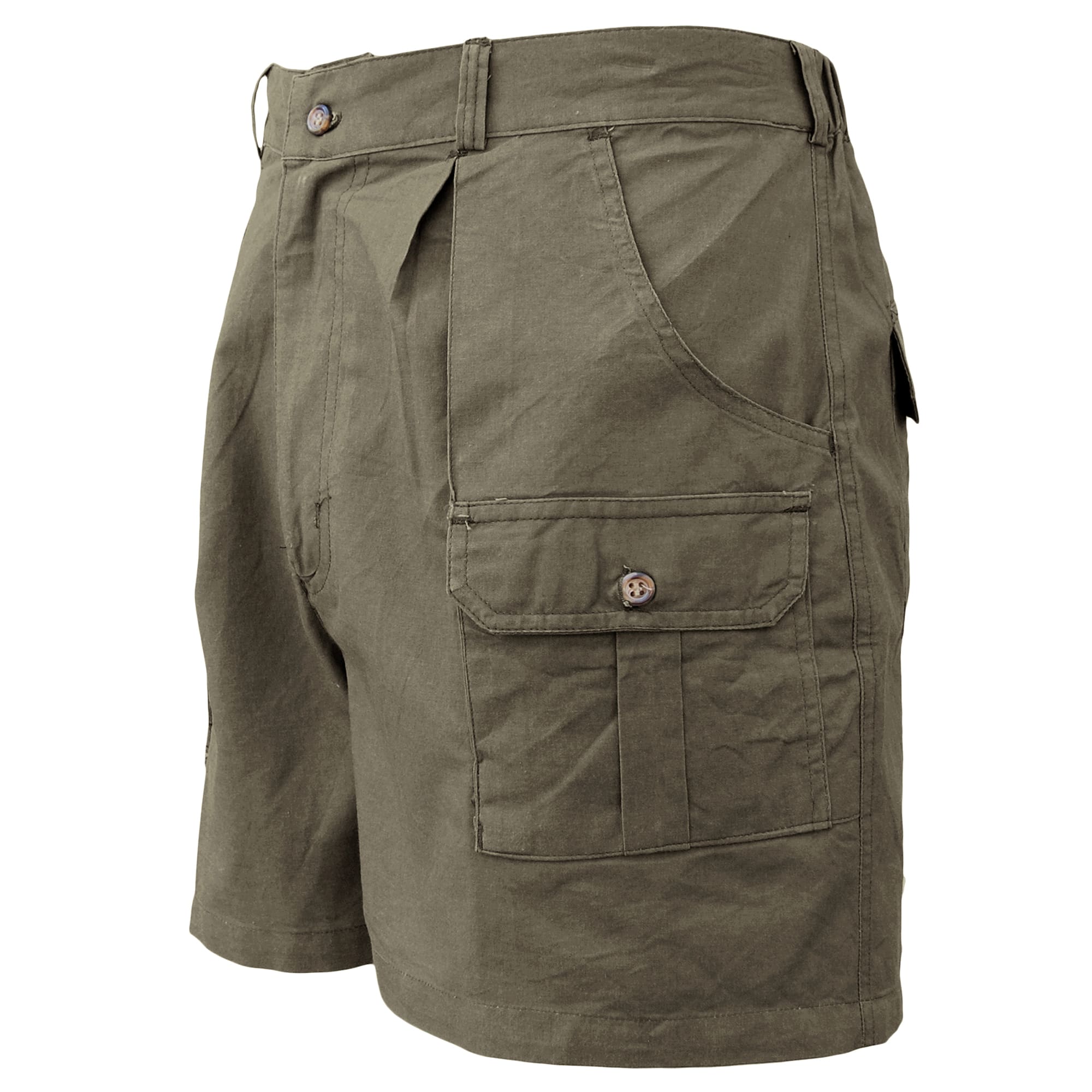 Green shorts with multiple pockets on a white background