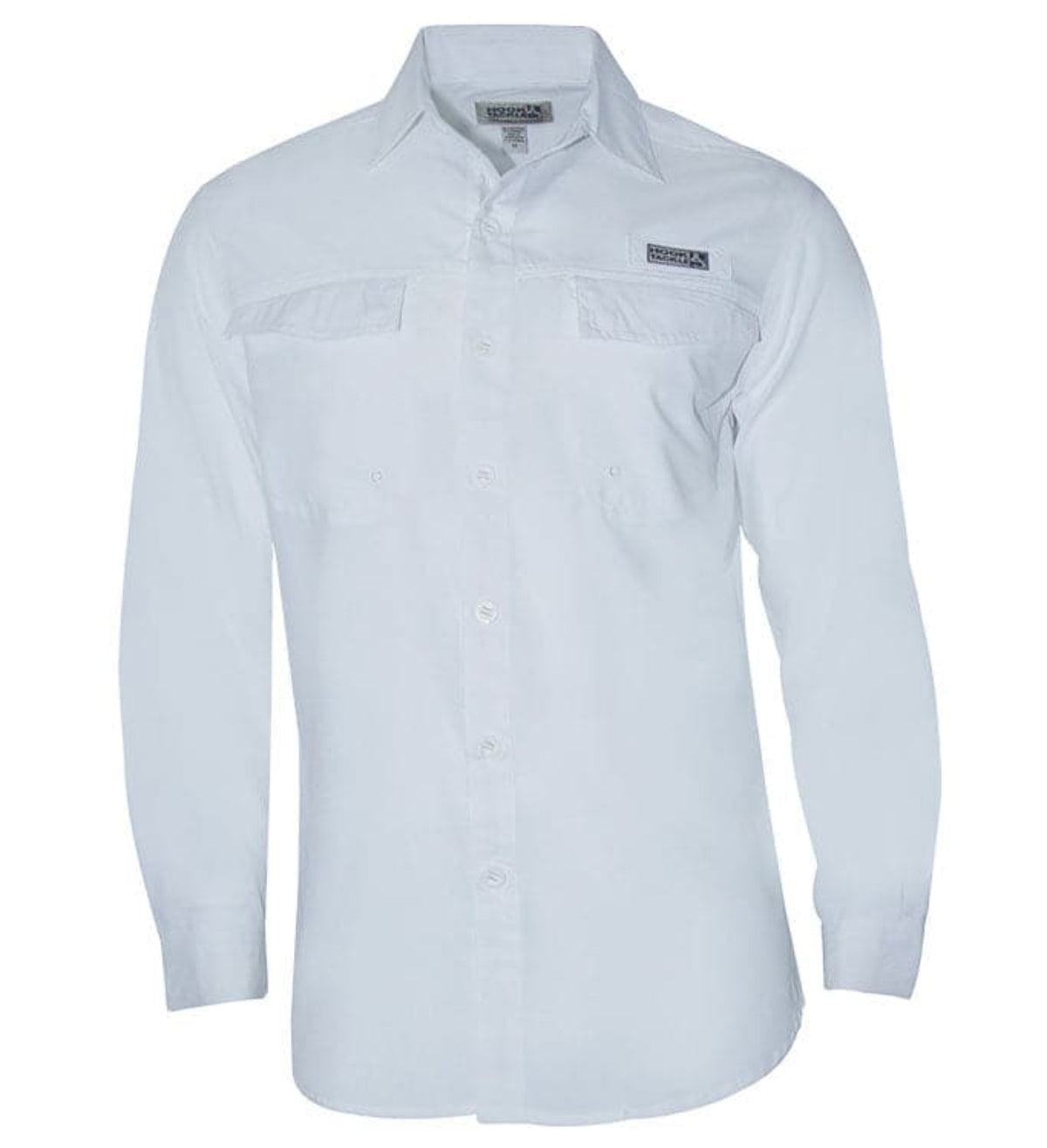 Light blue button-up shirt with brand logo on a white background