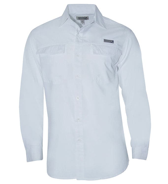 Light blue button-up shirt with brand logo on a white background