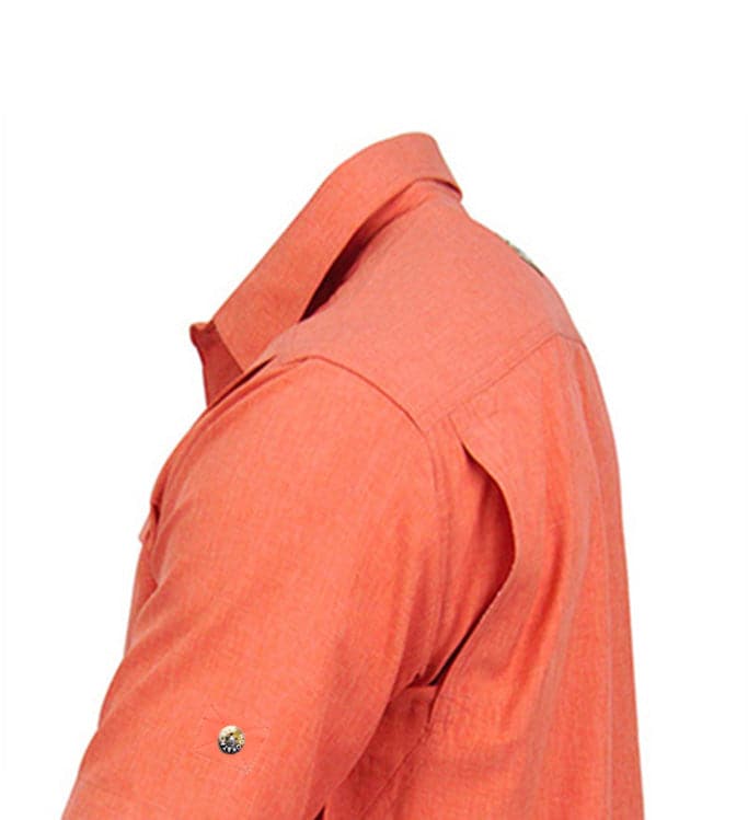 Close-up of an orange shirt on a white background