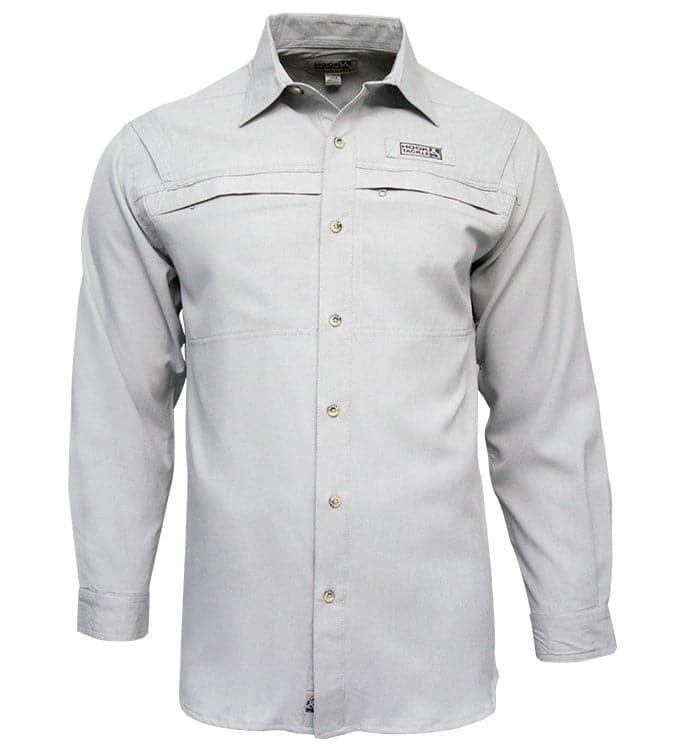 Light gray button-up shirt on a white background