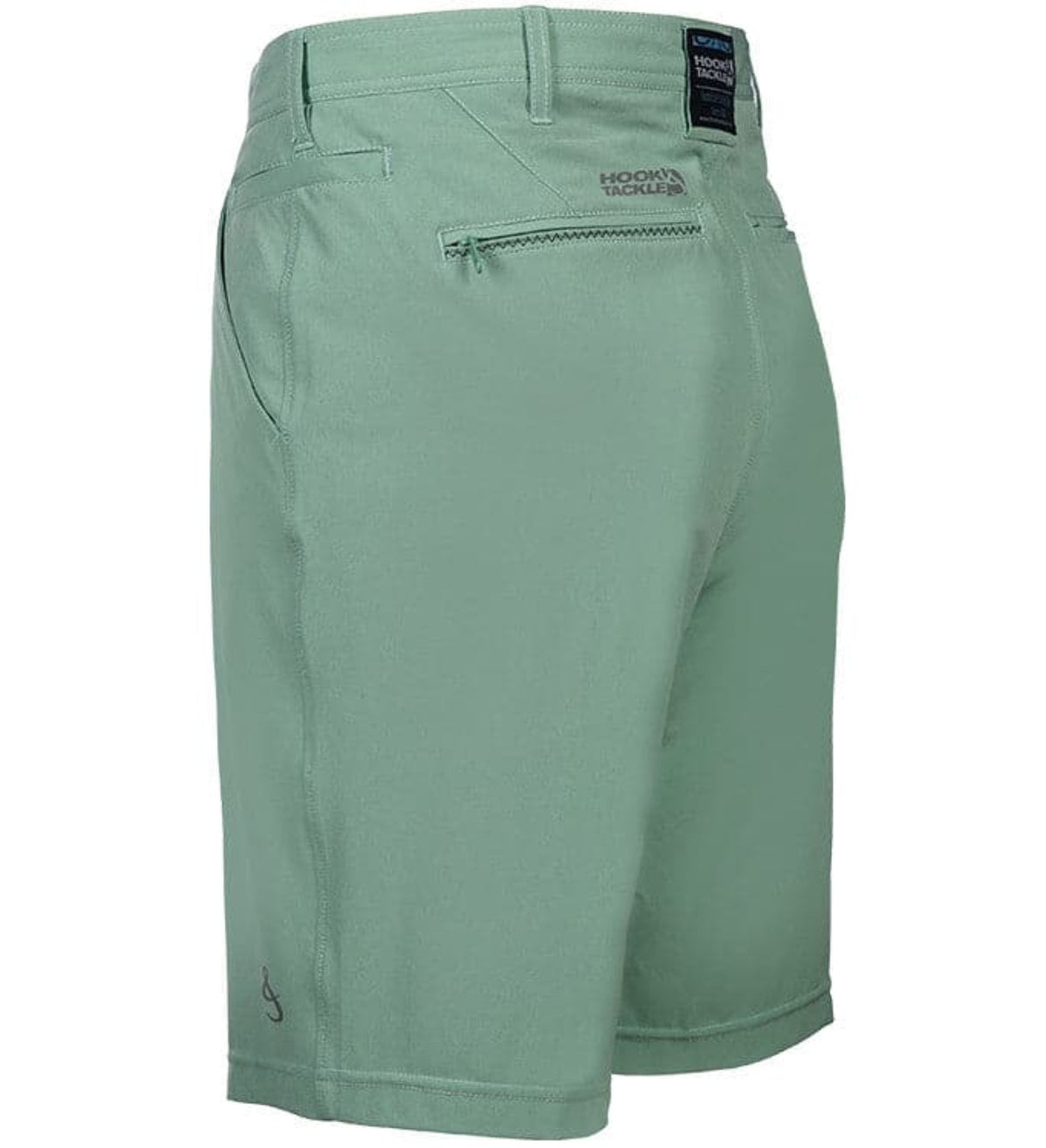 Green shorts with a visible brand label on a white background