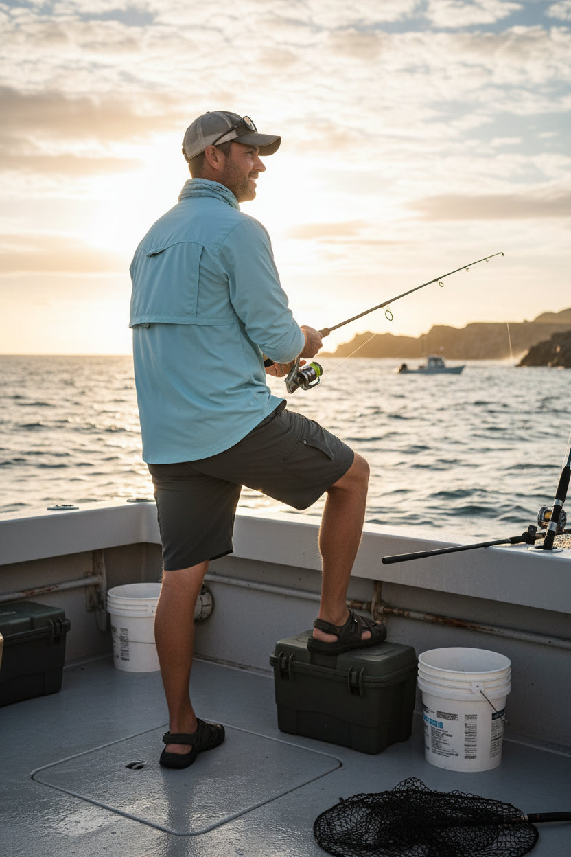 Black cargo shorts with multiple pockets on a white background