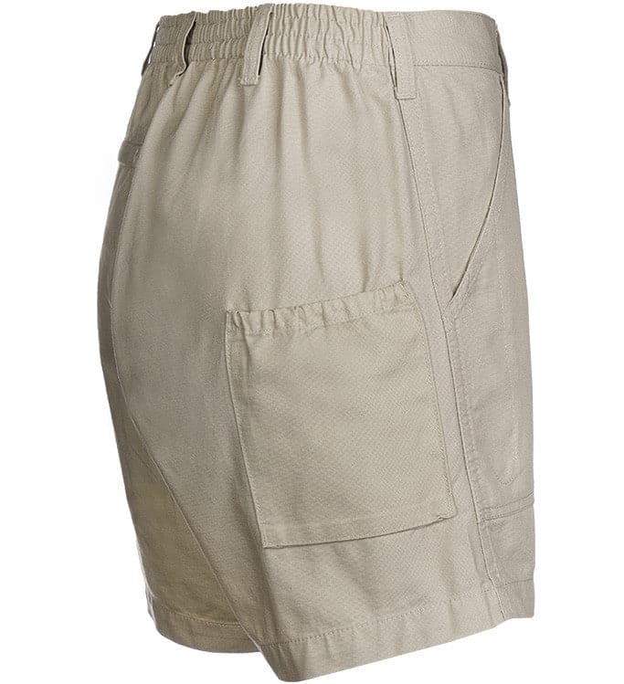 Beige shorts with multiple pockets on a white background