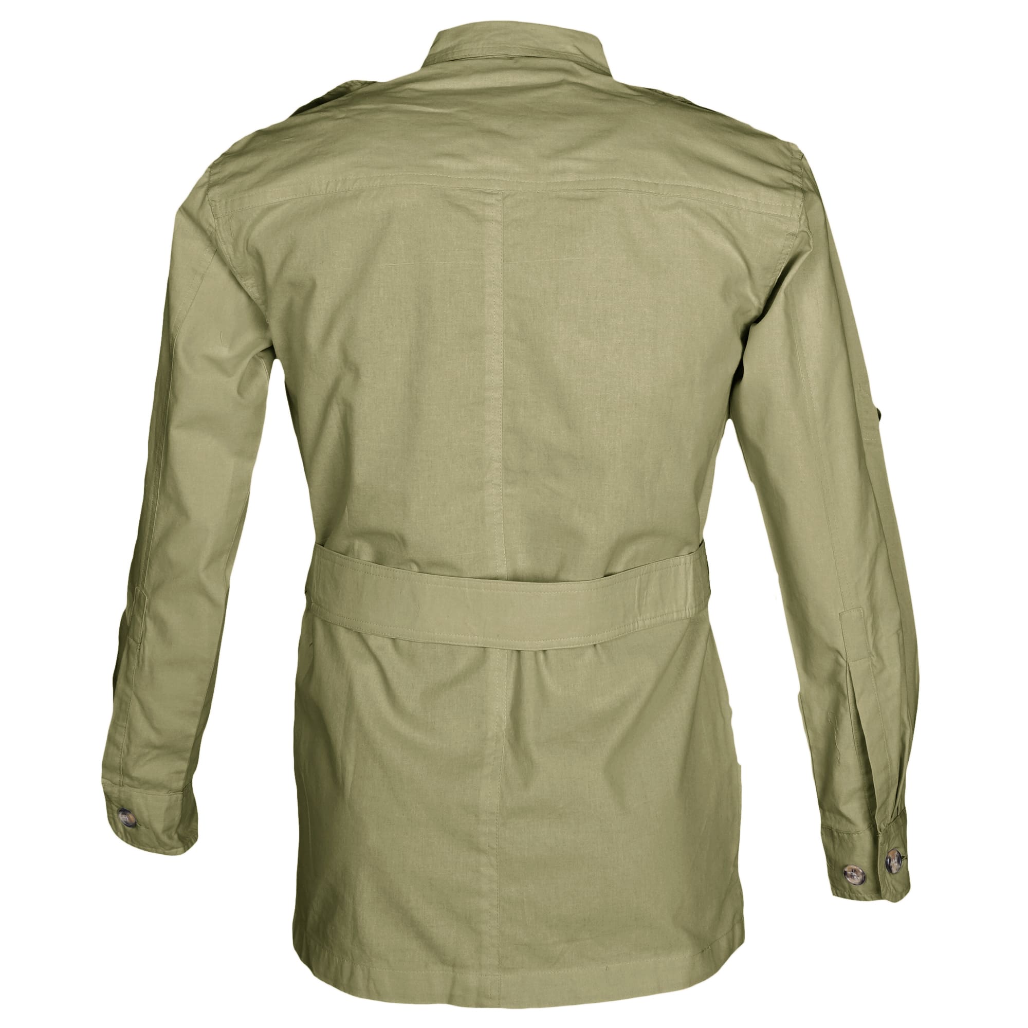 Green jacket with a belt on a white background