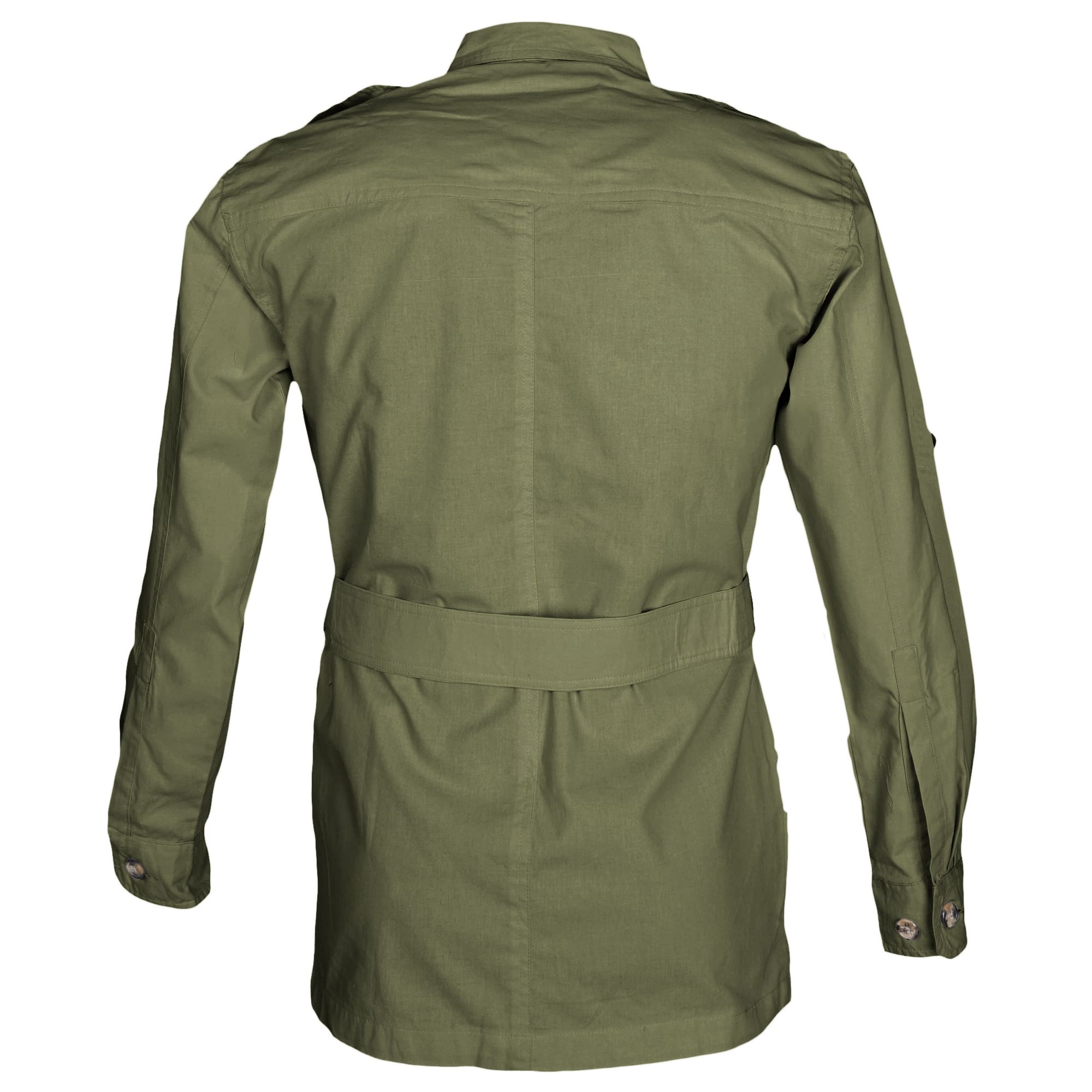 Green jacket with a belt on a white background