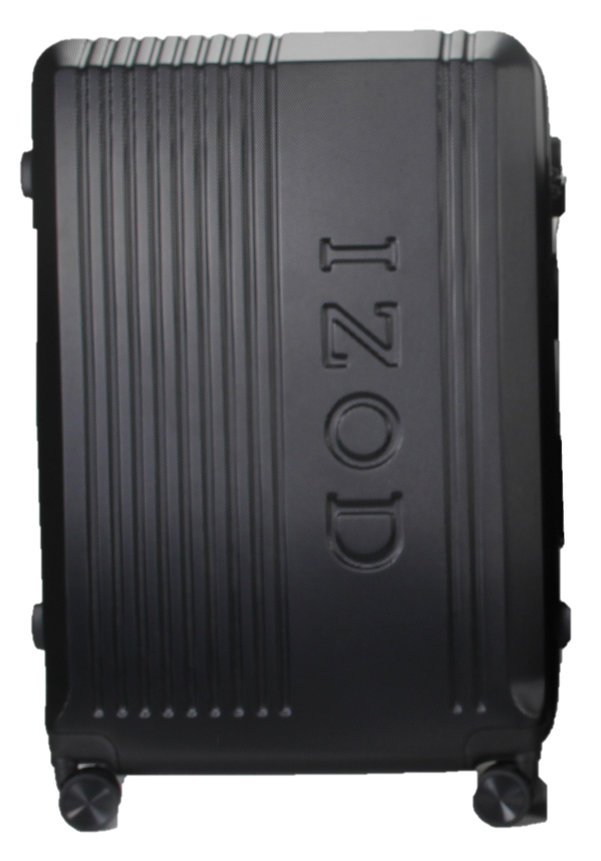 Black suitcase with 'IZOD' branding on a white background