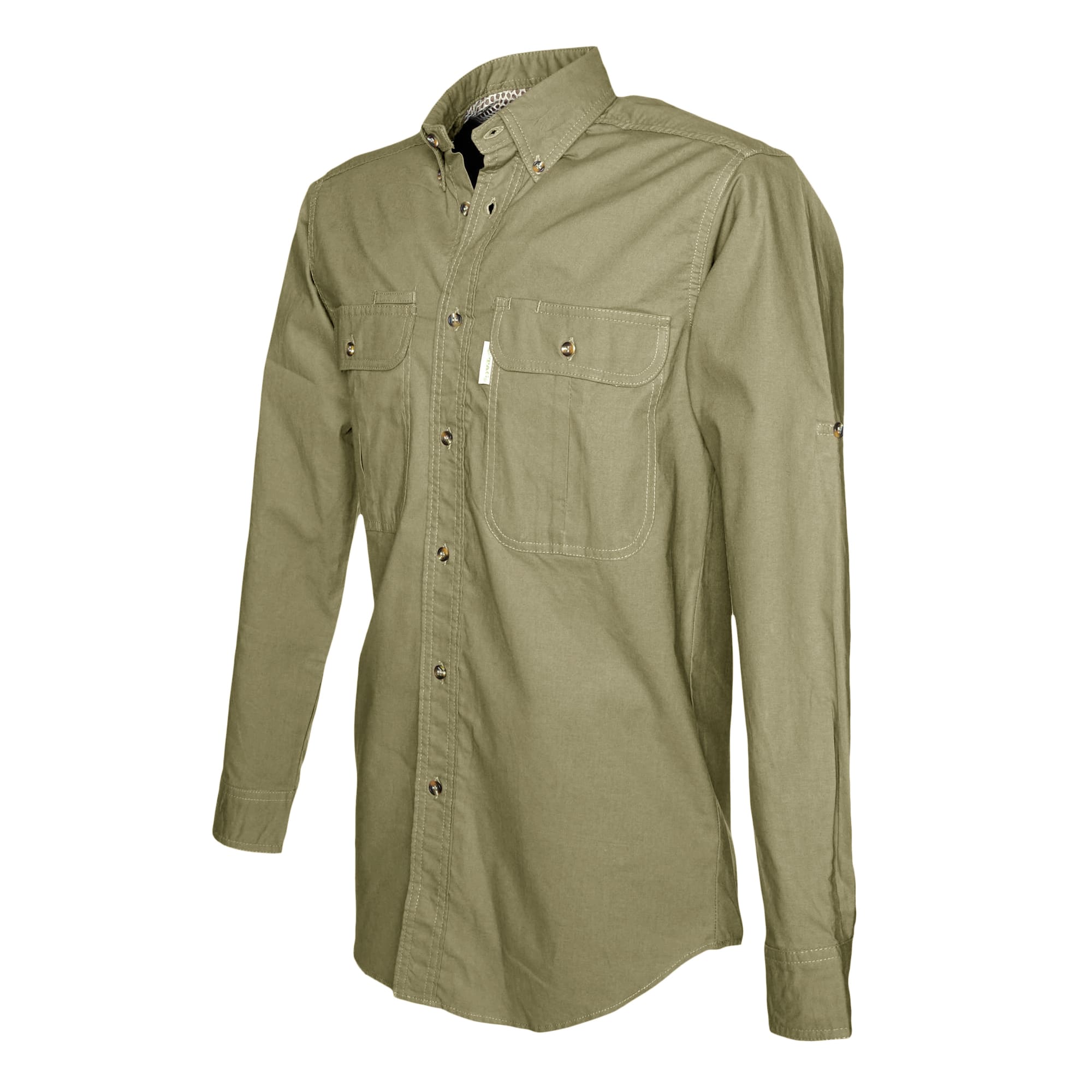Green shirt with two front pockets on a white background