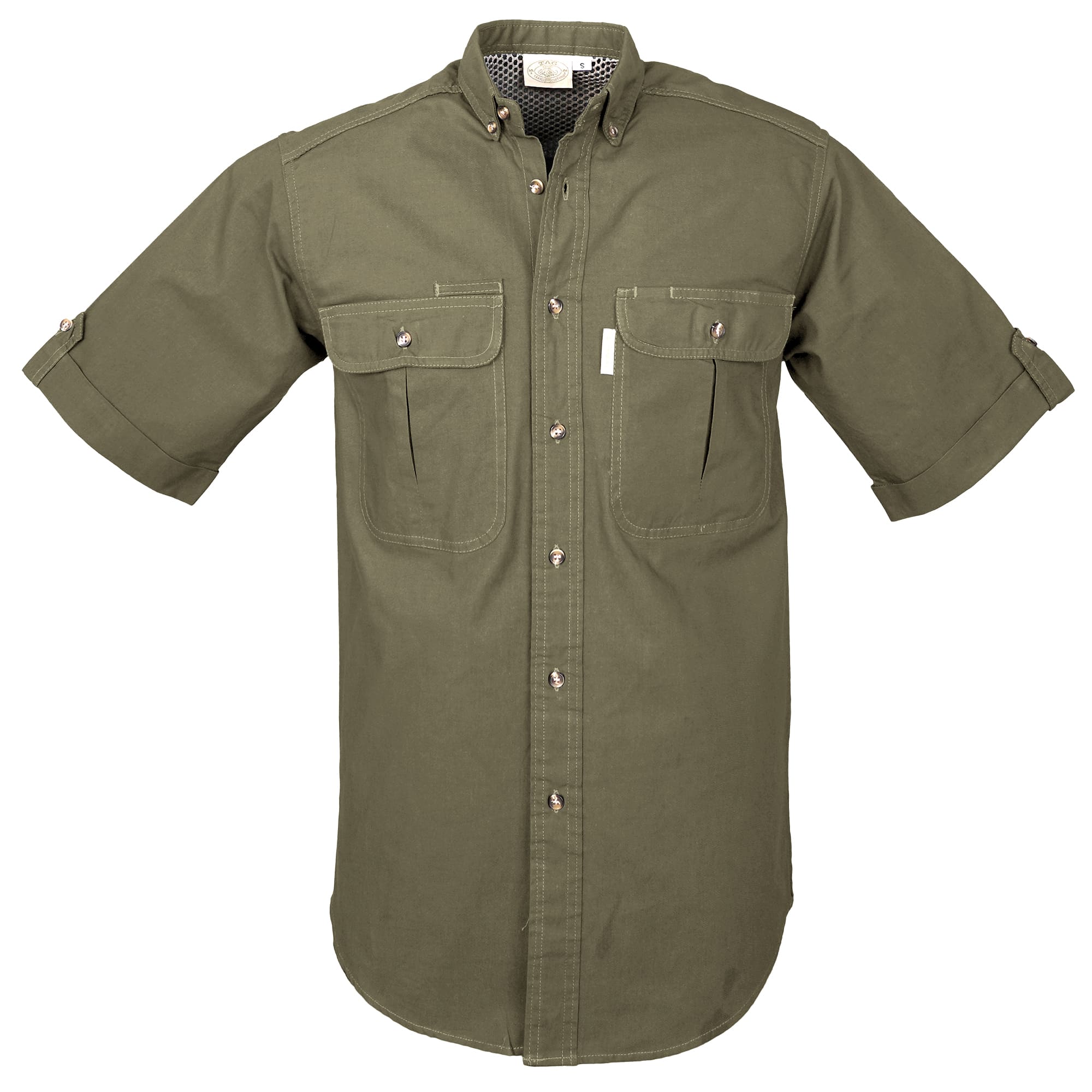 Green shirt with rolled-up sleeves on a white background