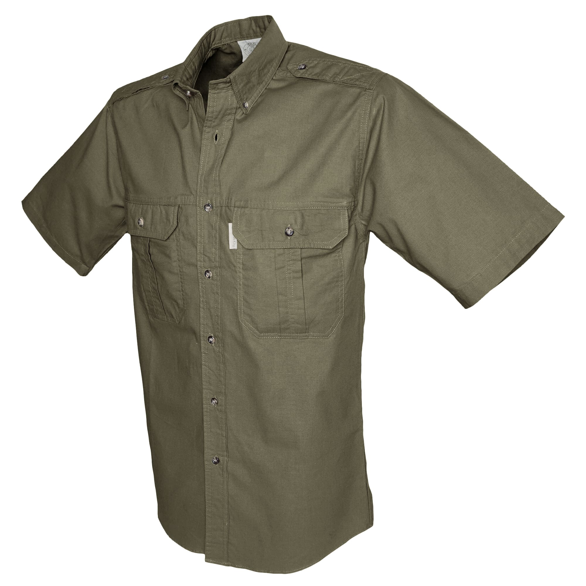 Green short-sleeve shirt with pockets on a white background