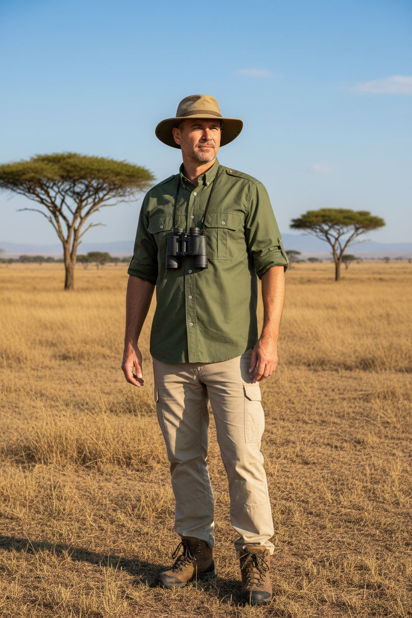 Green shirt with two front pockets on a white background