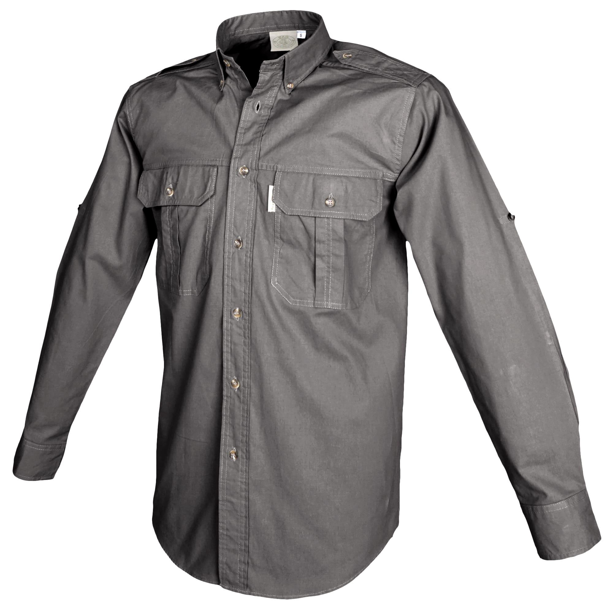Gray shirt with multiple pockets on a white background