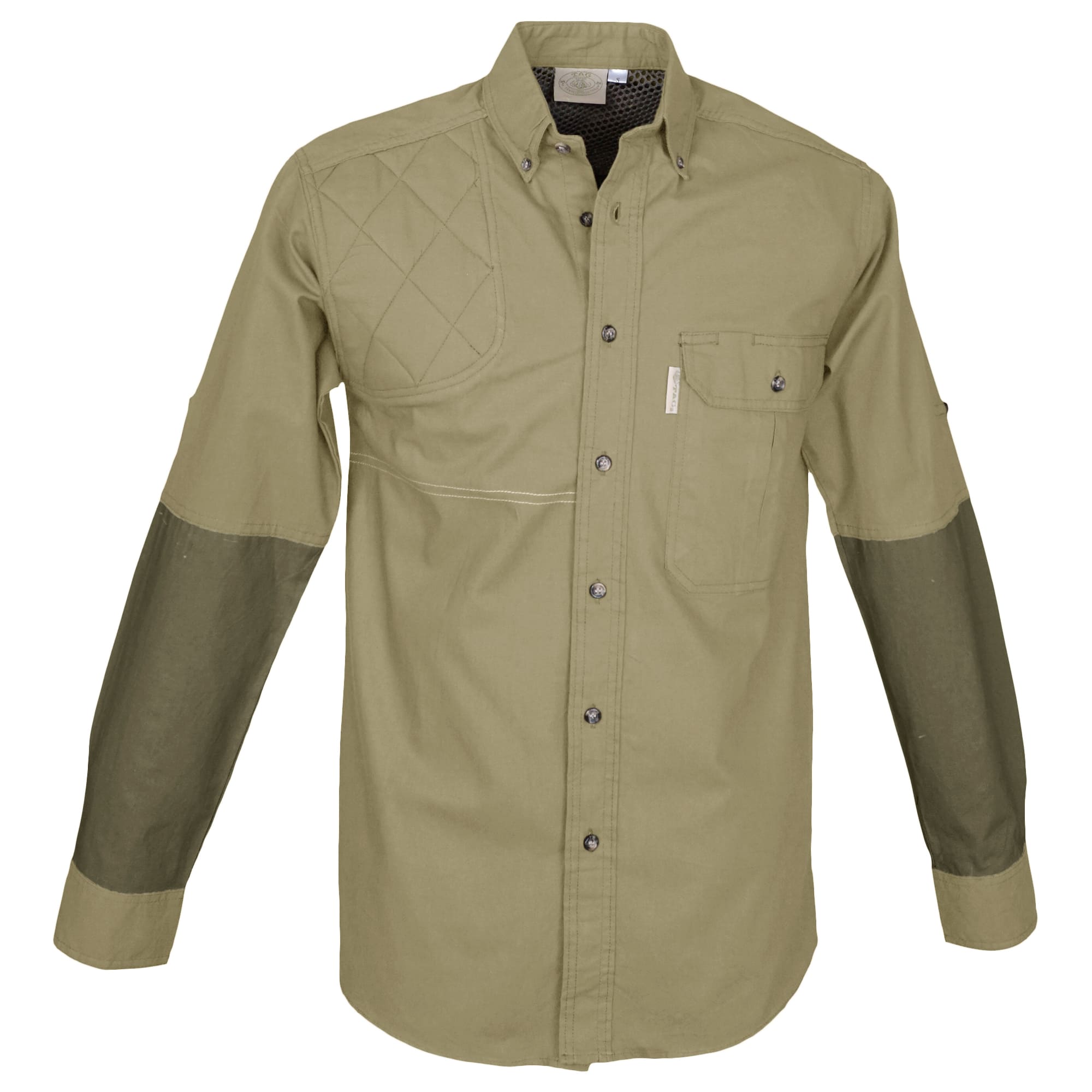 Green shirt with quilted design on a white background