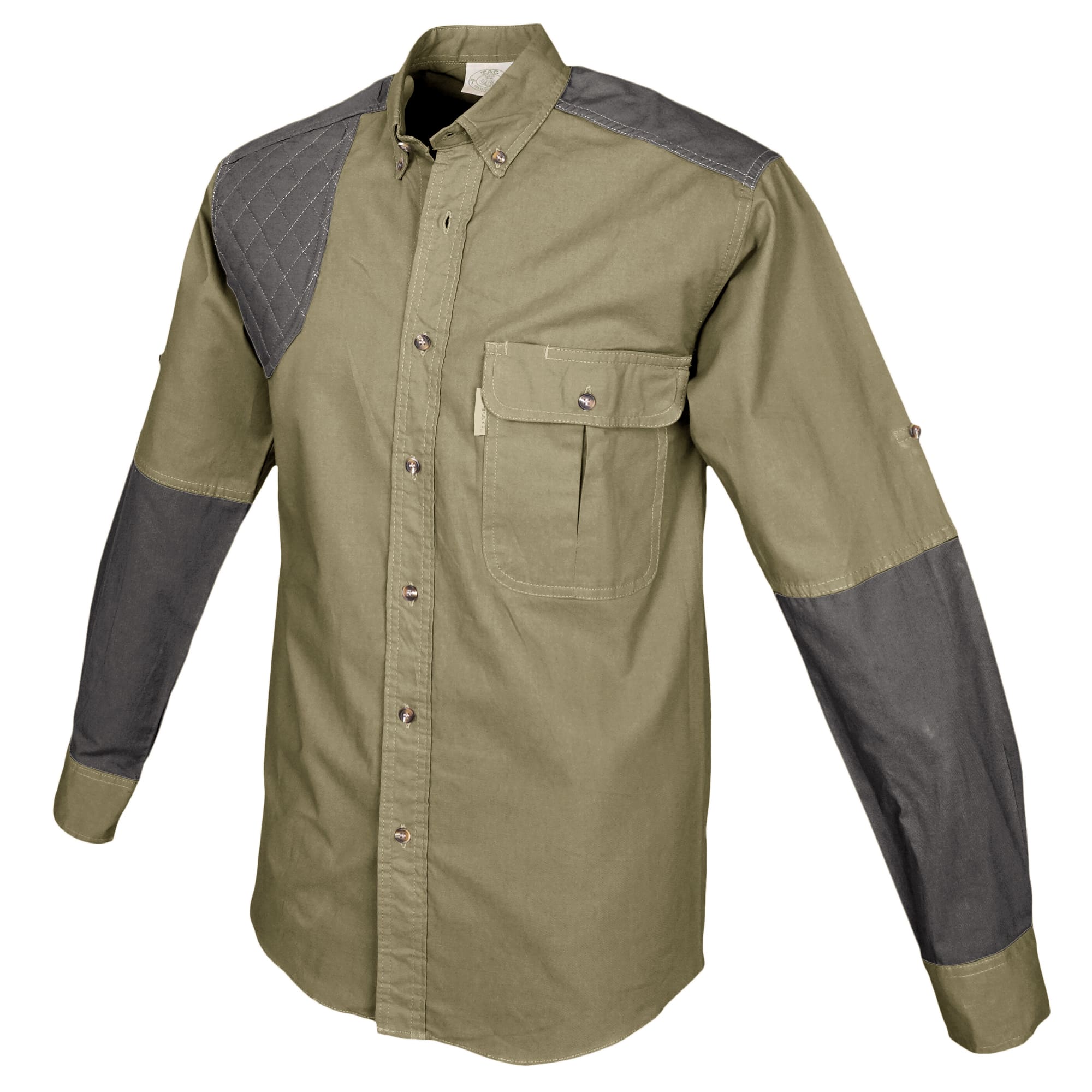 Green and gray shirt with a pocket on a white background