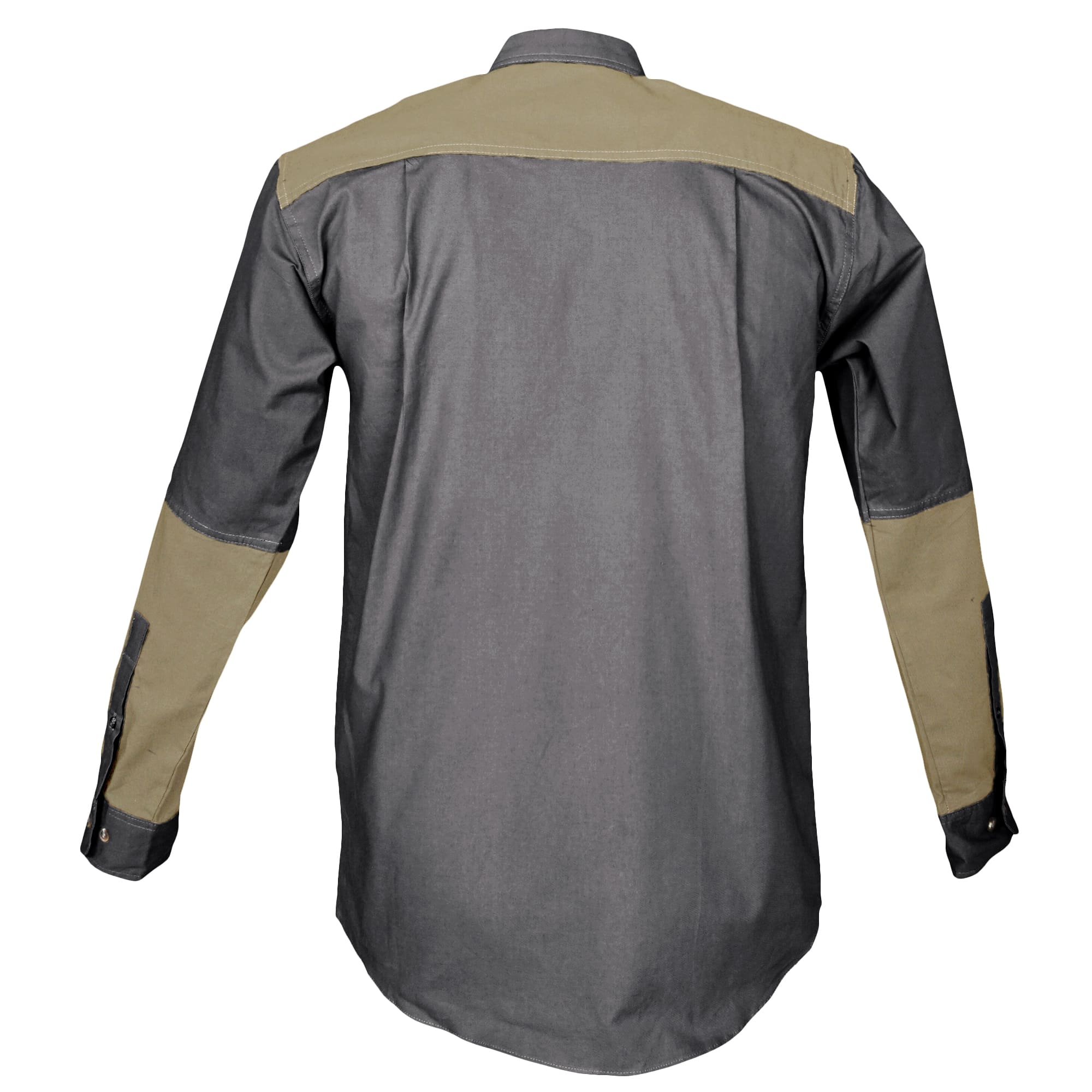 Gray and beige shirt with long sleeves on a white background