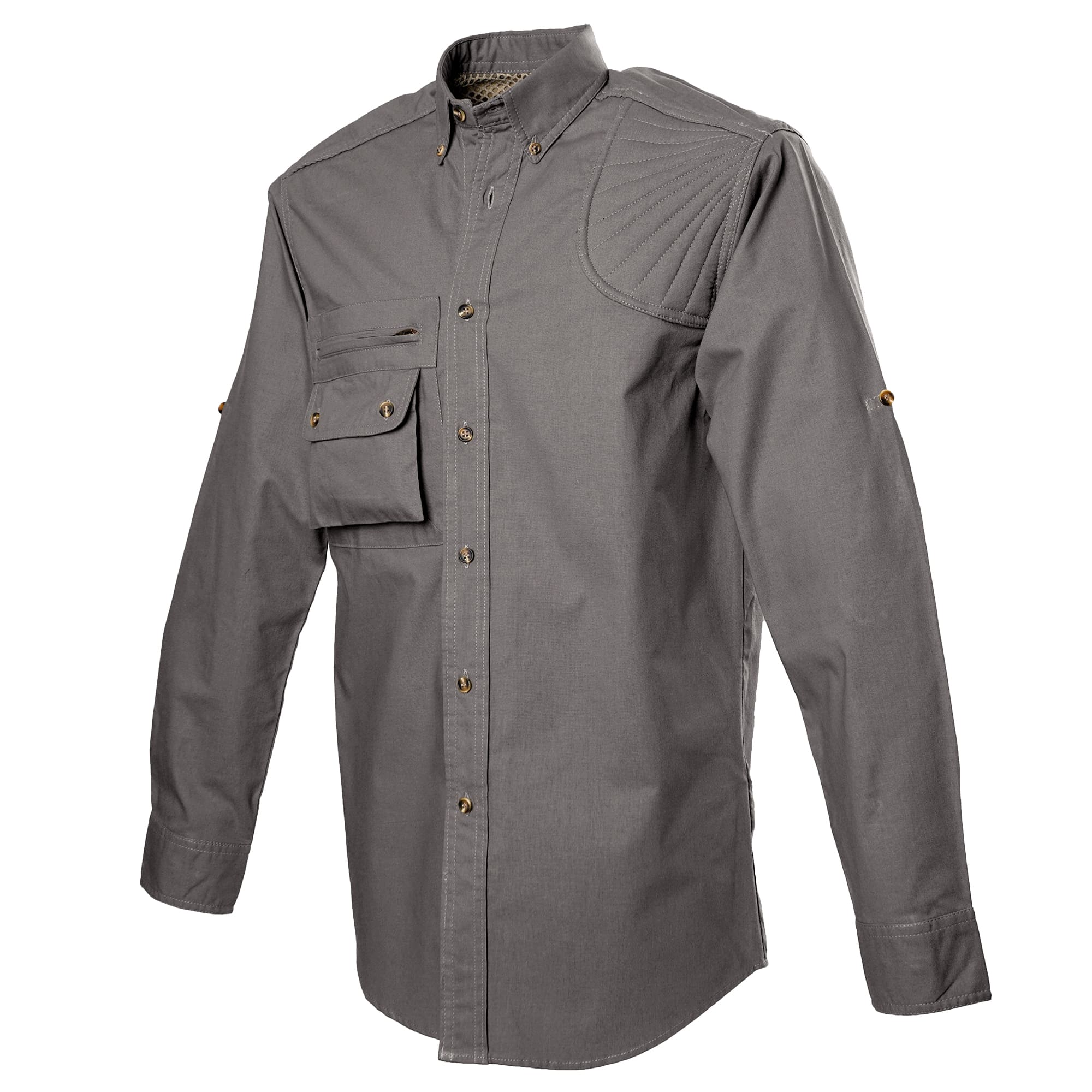Gray shirt with shoulder patch on a white background
