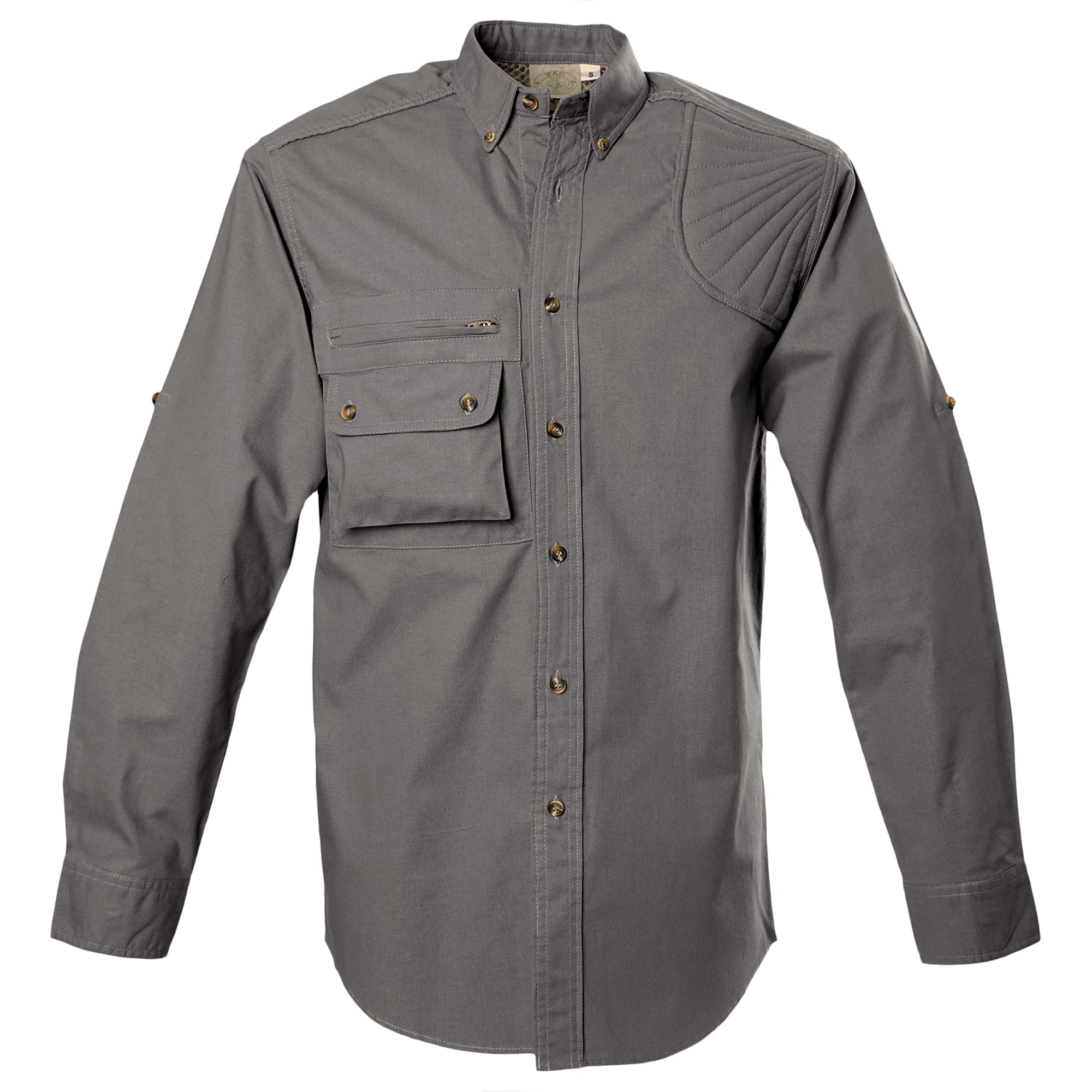Gray shirt with two front pockets on a white background