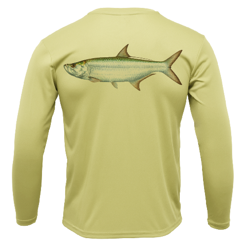 Light green long-sleeve shirt with a fish graphic on the back against a white background