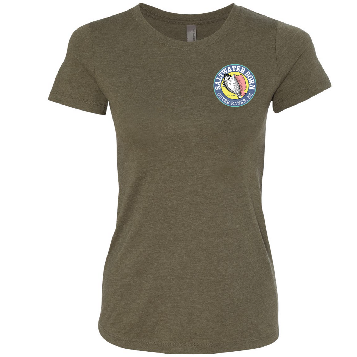 An olive green heather short-sleeve t-shirt with a circular 'Salt Lake City Utah' logo printed on the left chest, displayed on a clean white background.