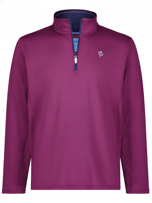 Purple long-sleeve shirt with a small logo on a white background