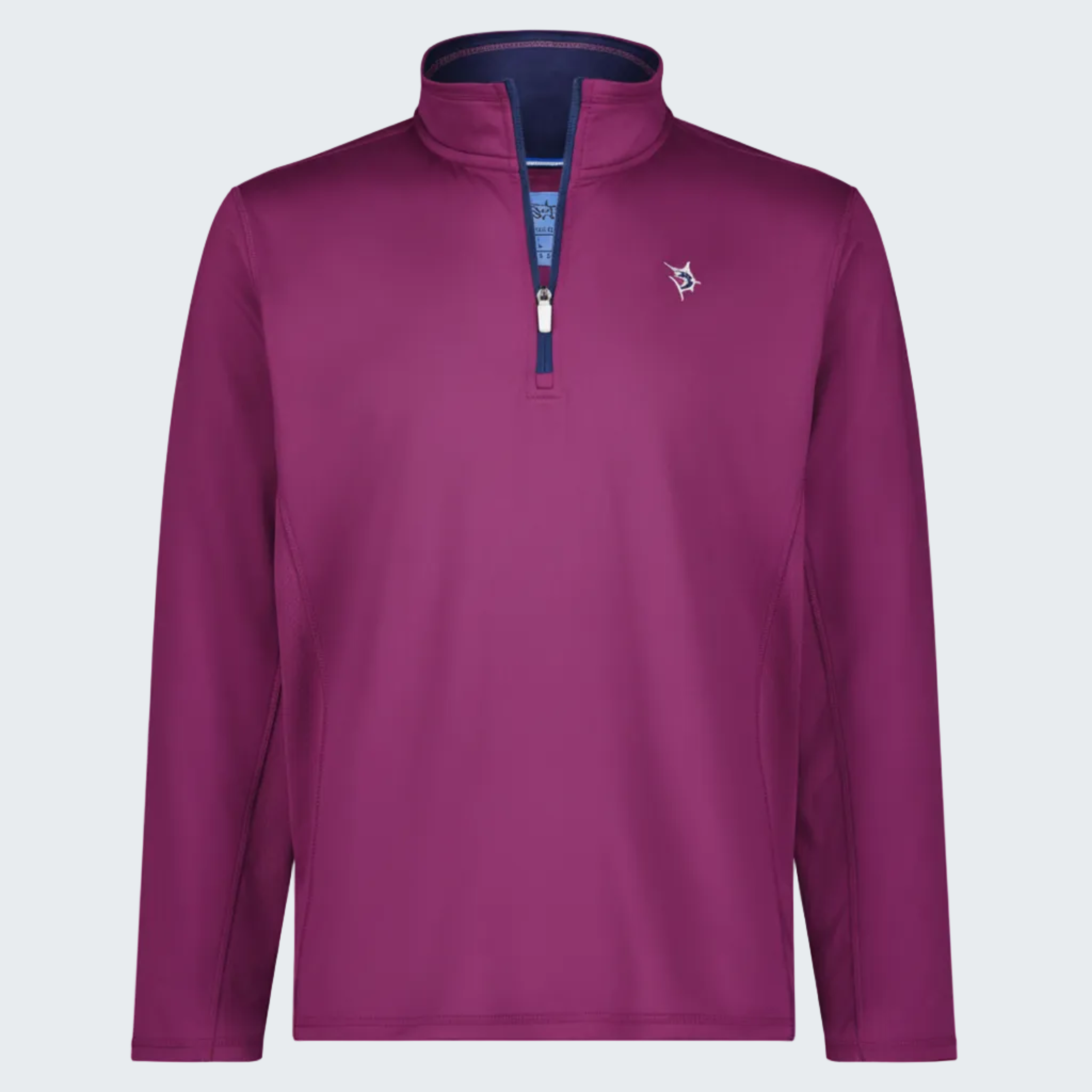 Purple long-sleeve shirt with a small logo on a white background