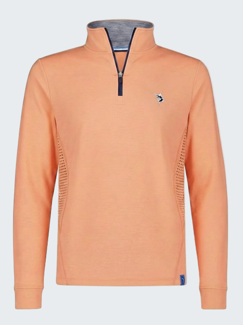 Orange long-sleeve shirt with a brand logo on a white background