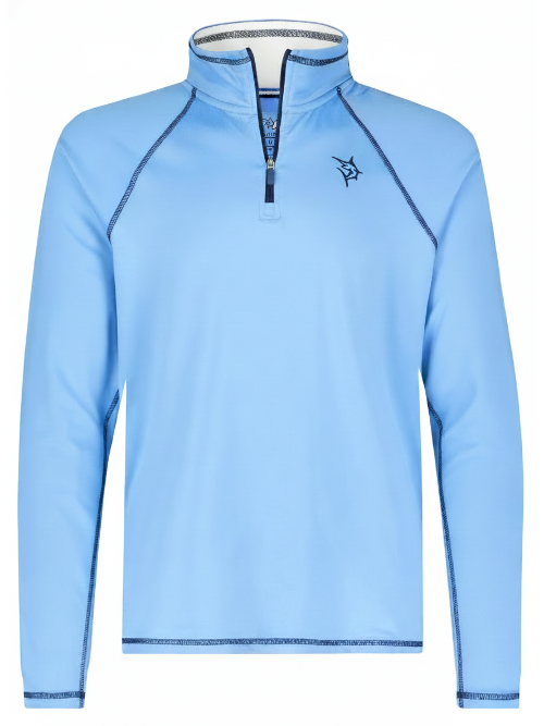 Light blue long-sleeve shirt with a quarter zip on a white background
