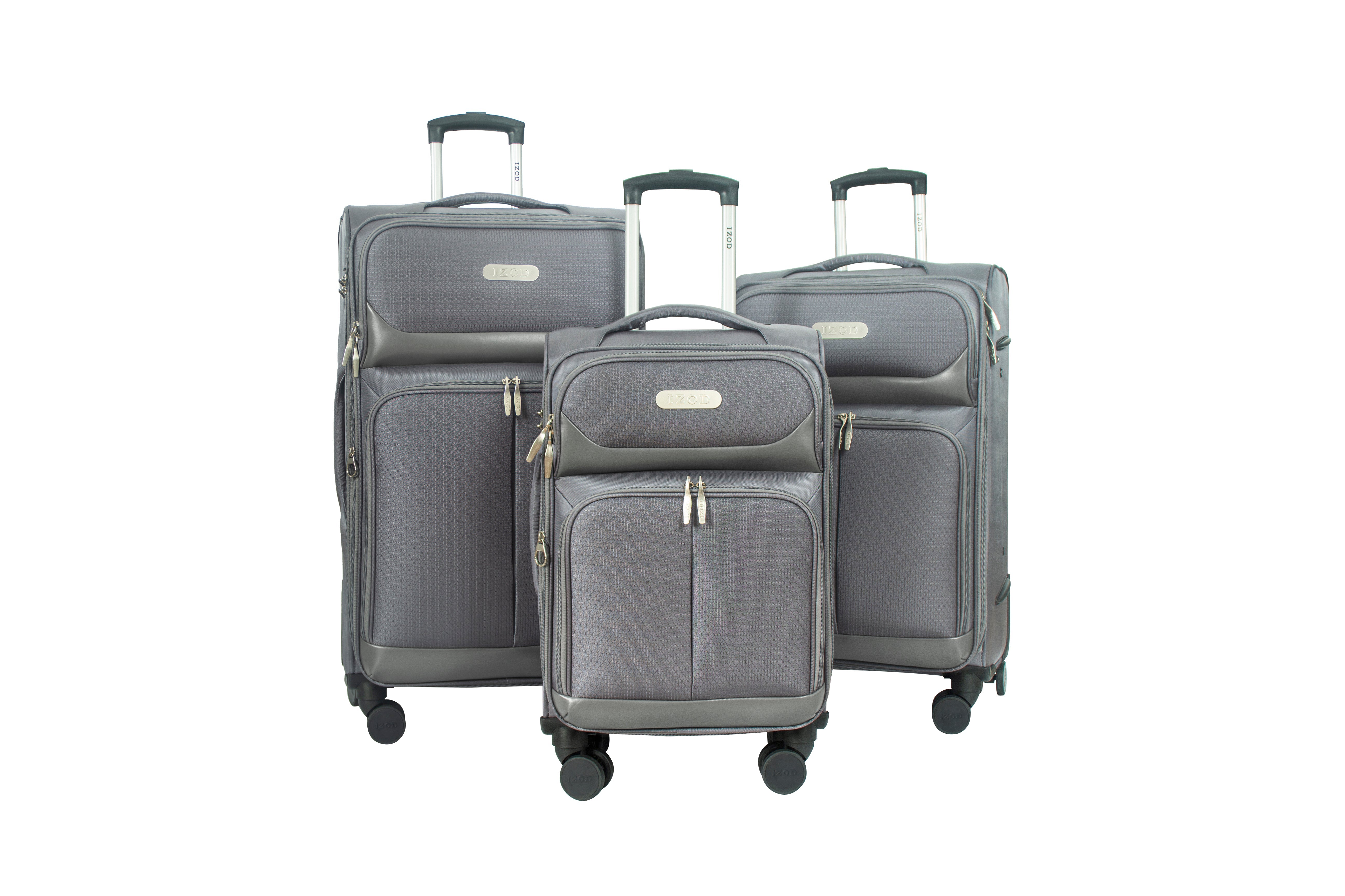 Set of three gray suitcases on a white background