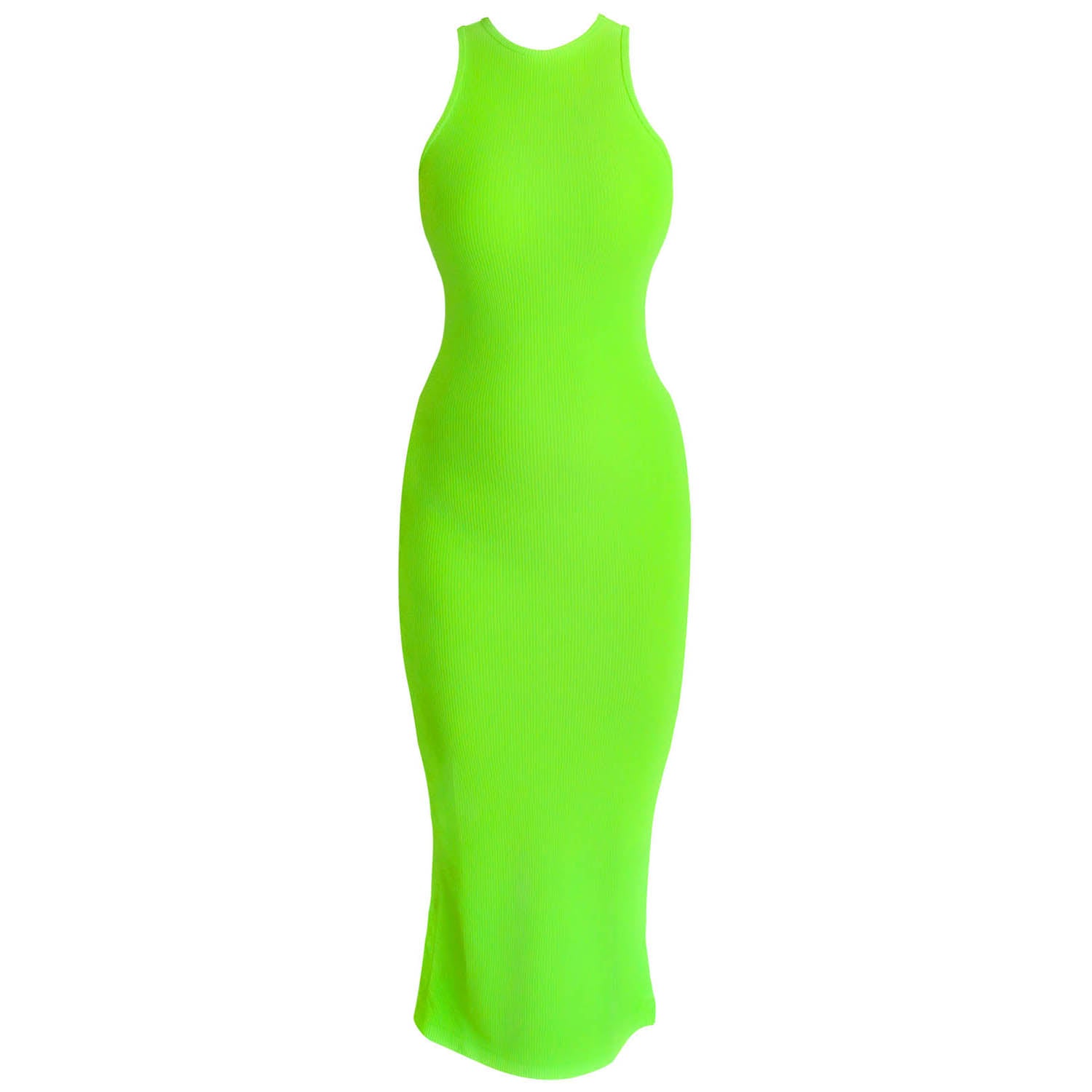 Neon green dress on a white background