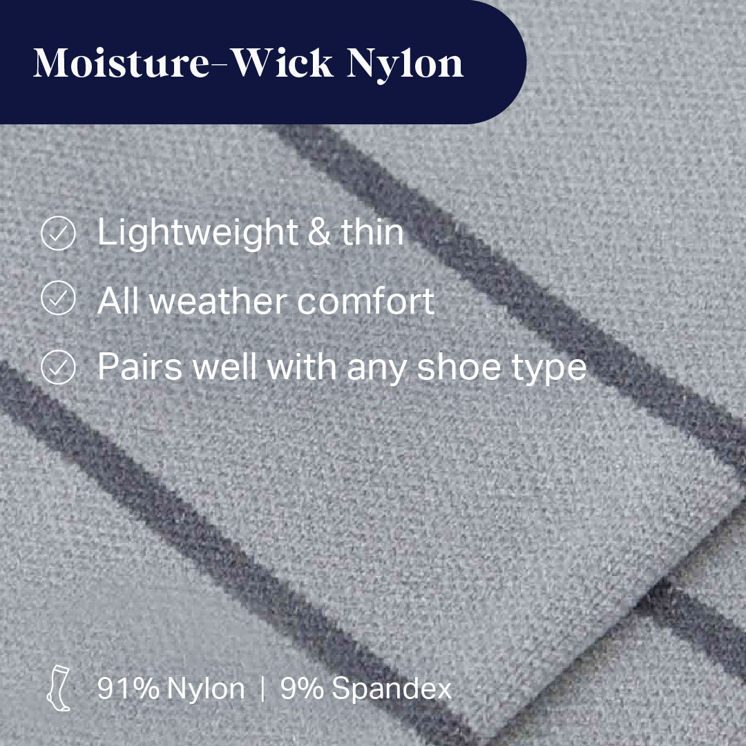 Moisture-wick nylon fabric with text highlighting features