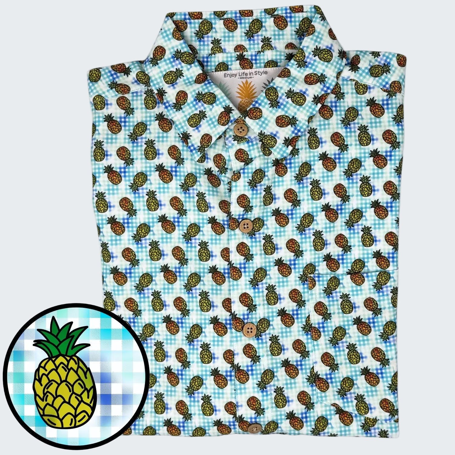 Shirt with pineapple pattern on a white background