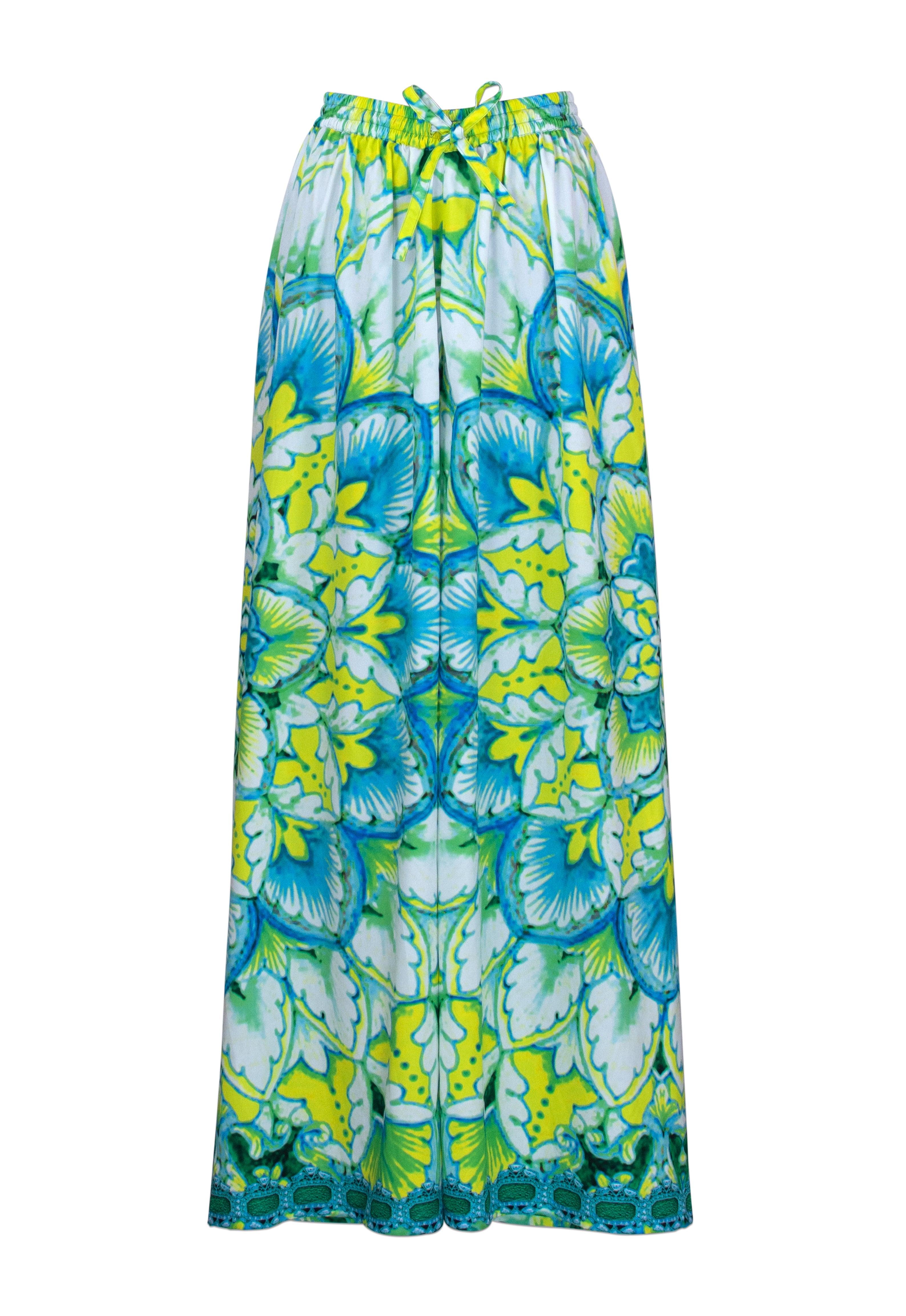 Colorful floral-patterned skirt on a white background