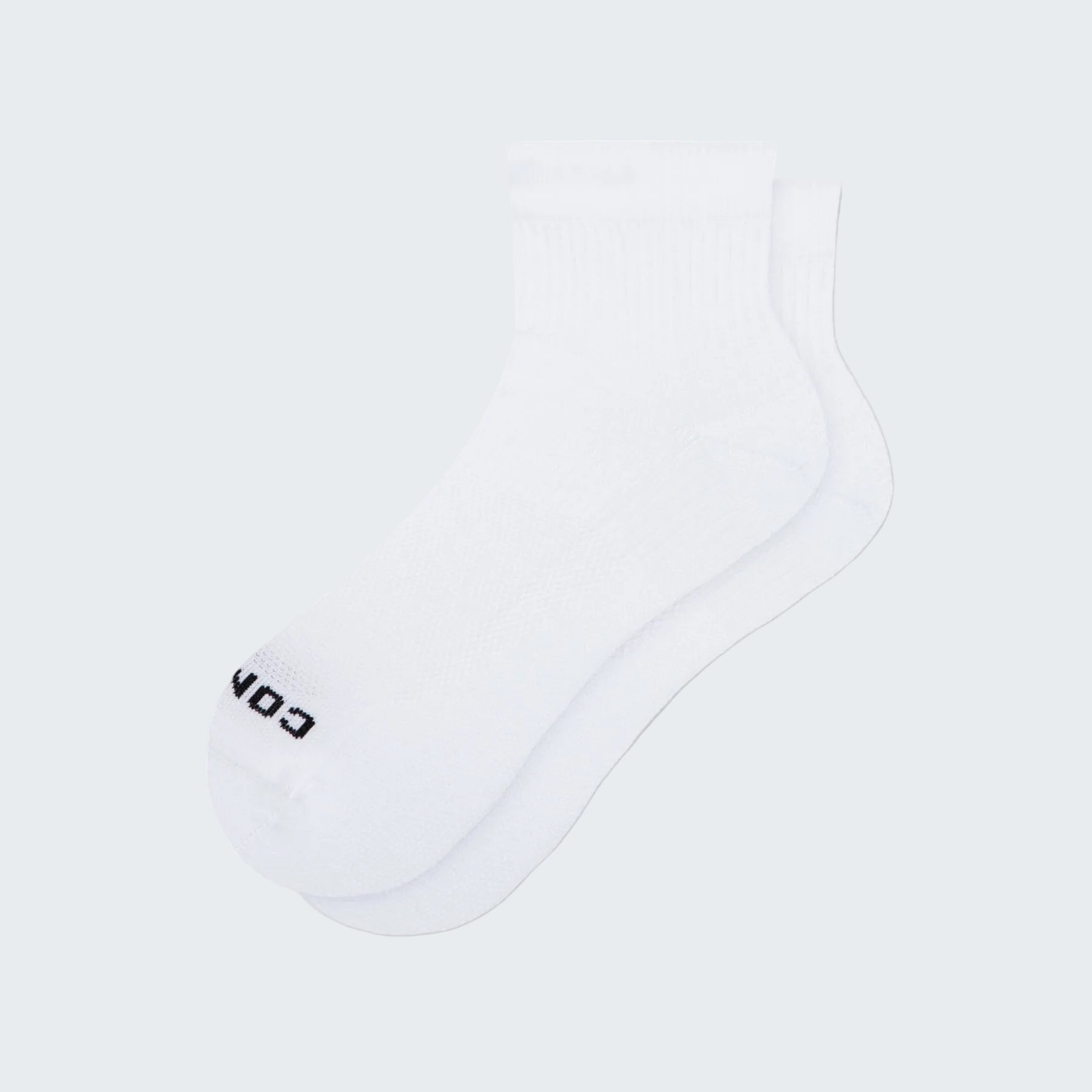 White sock with black logo on a white background