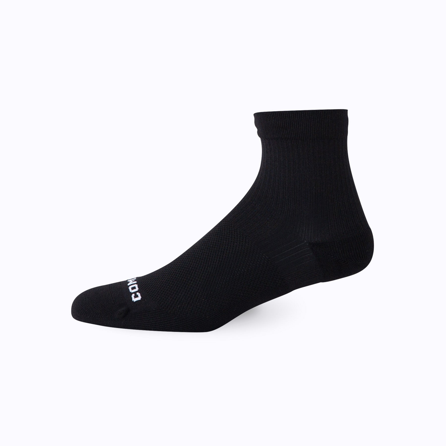 Black sock with a brand logo on a white background