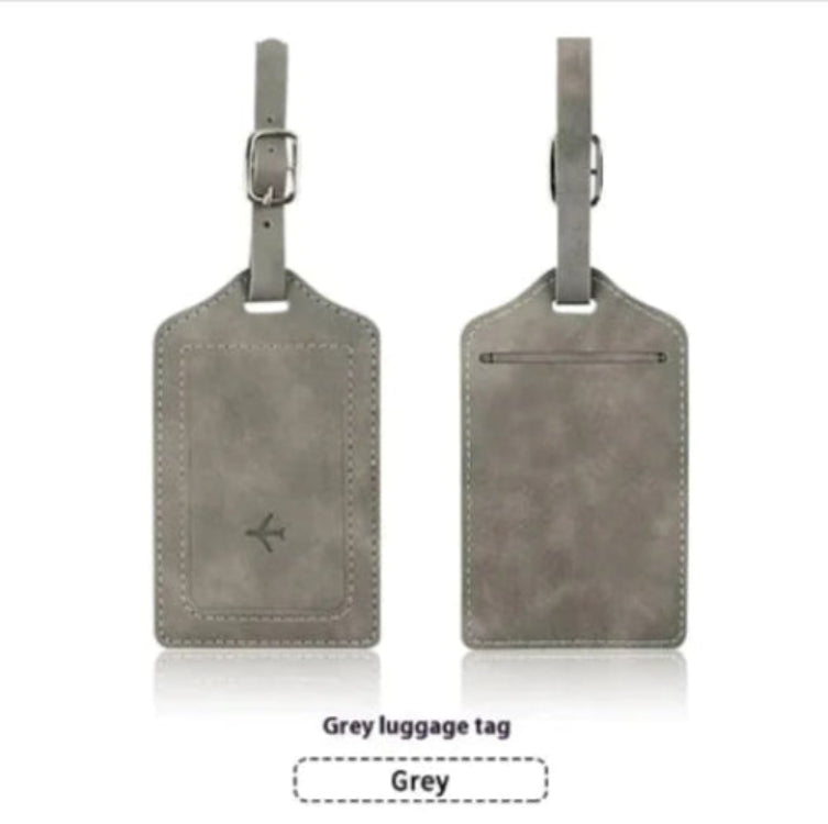 Two gray luggage tags on a white background