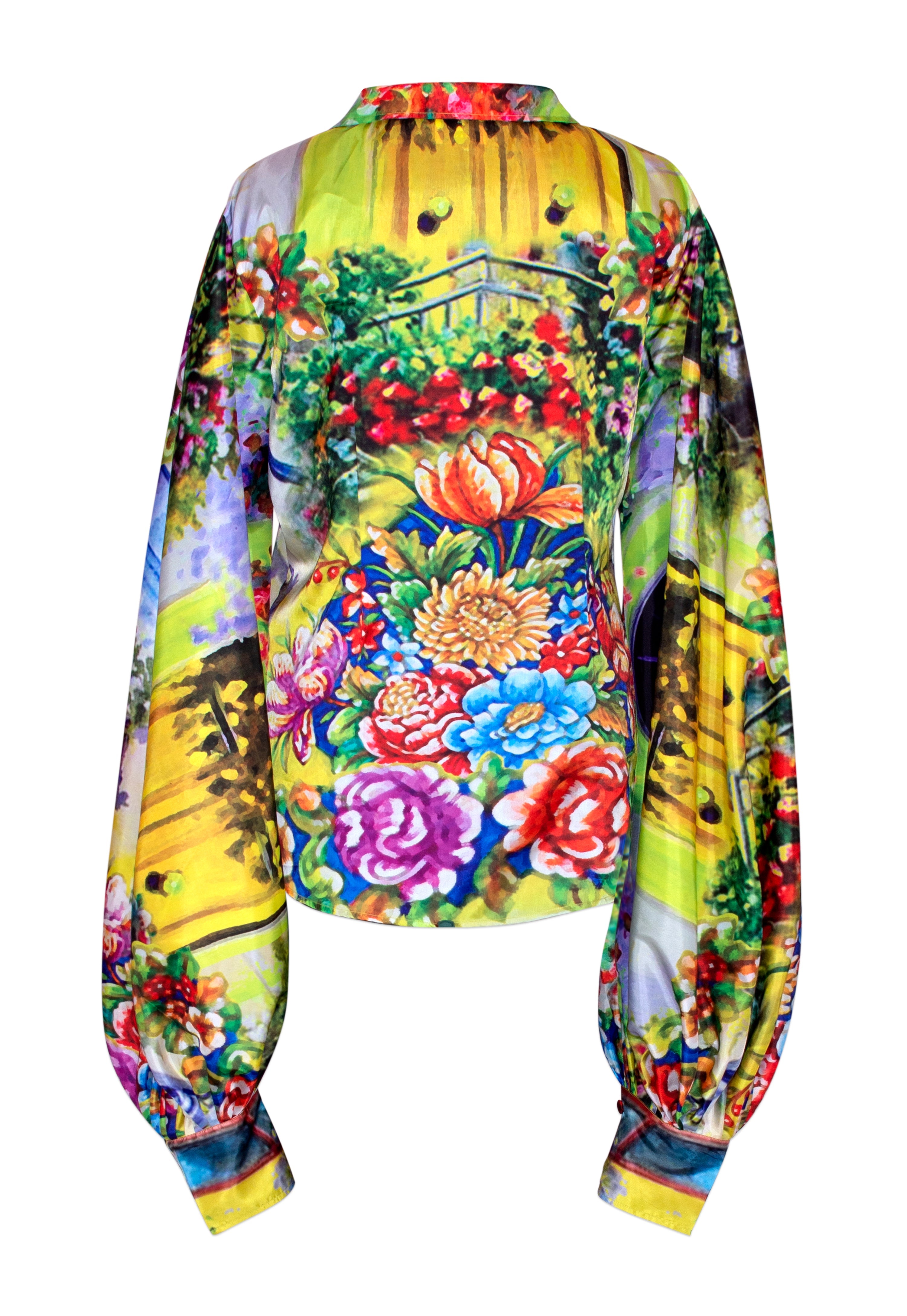 Colorful floral and abstract design sweatshirt on a white background
